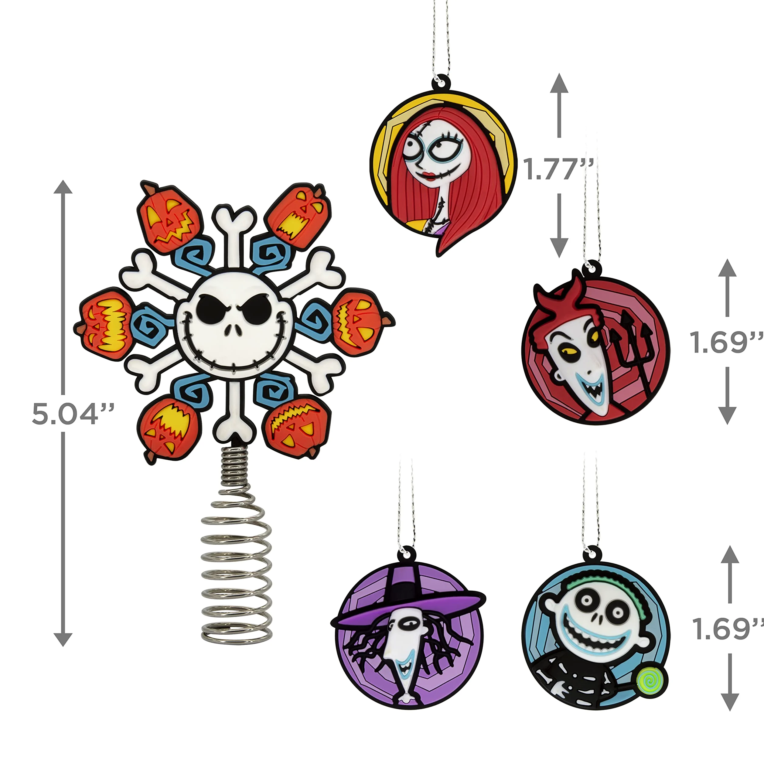 Hallmark Disney Tim Burton's Koszmar przed Bożym Narodzeniem 12,7 cm miniaturowa ozdoba na choinkę i mini ozdoby 4,3 cm, zestaw 5 sztuk, nietłukące się