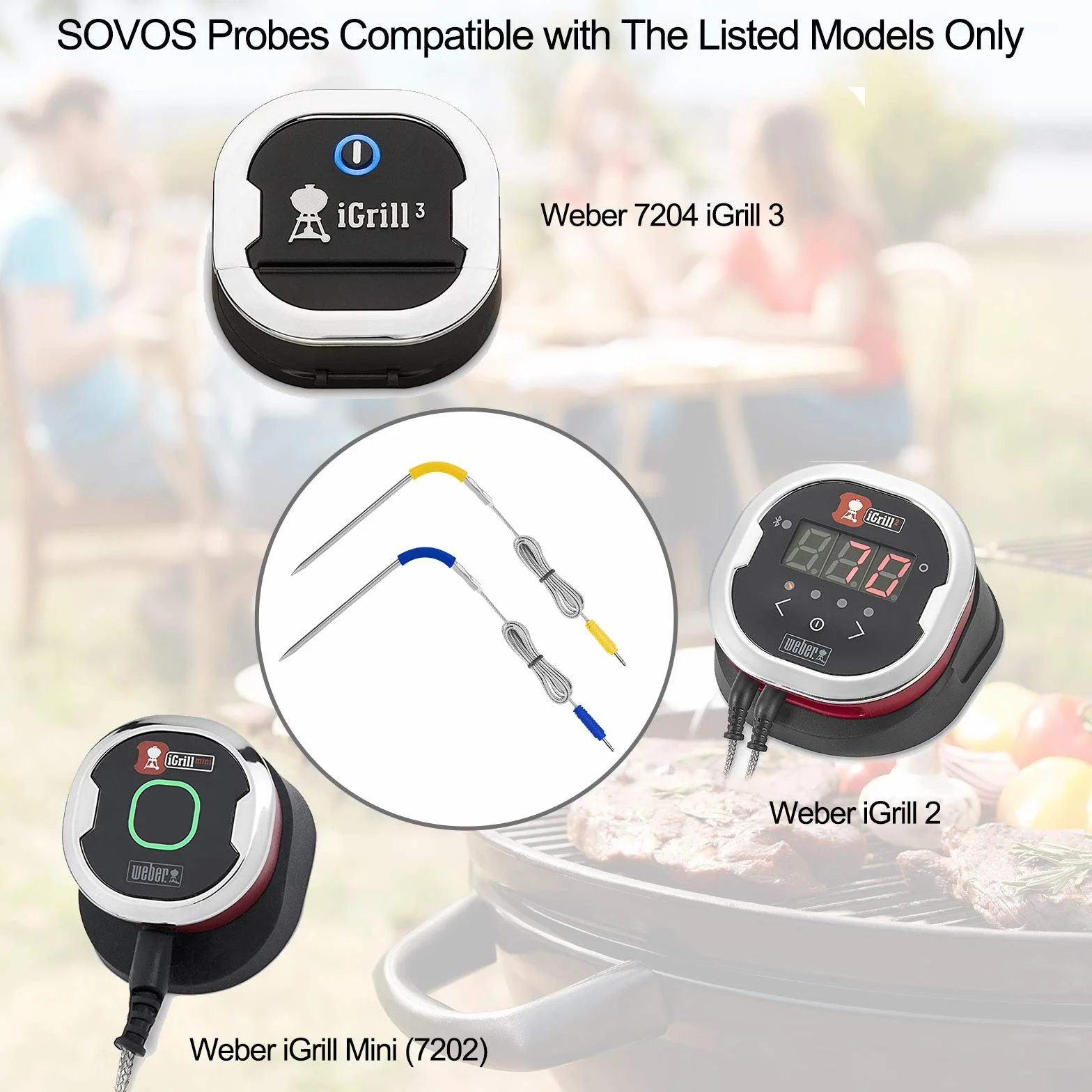2 szt. sonda do grilla, sonda do mięsa, kompatybilna z Weber iGrill 3, iGrill Mini, Igrill 2 z uchwytem na sondę, zakres temperatur do 380°C
