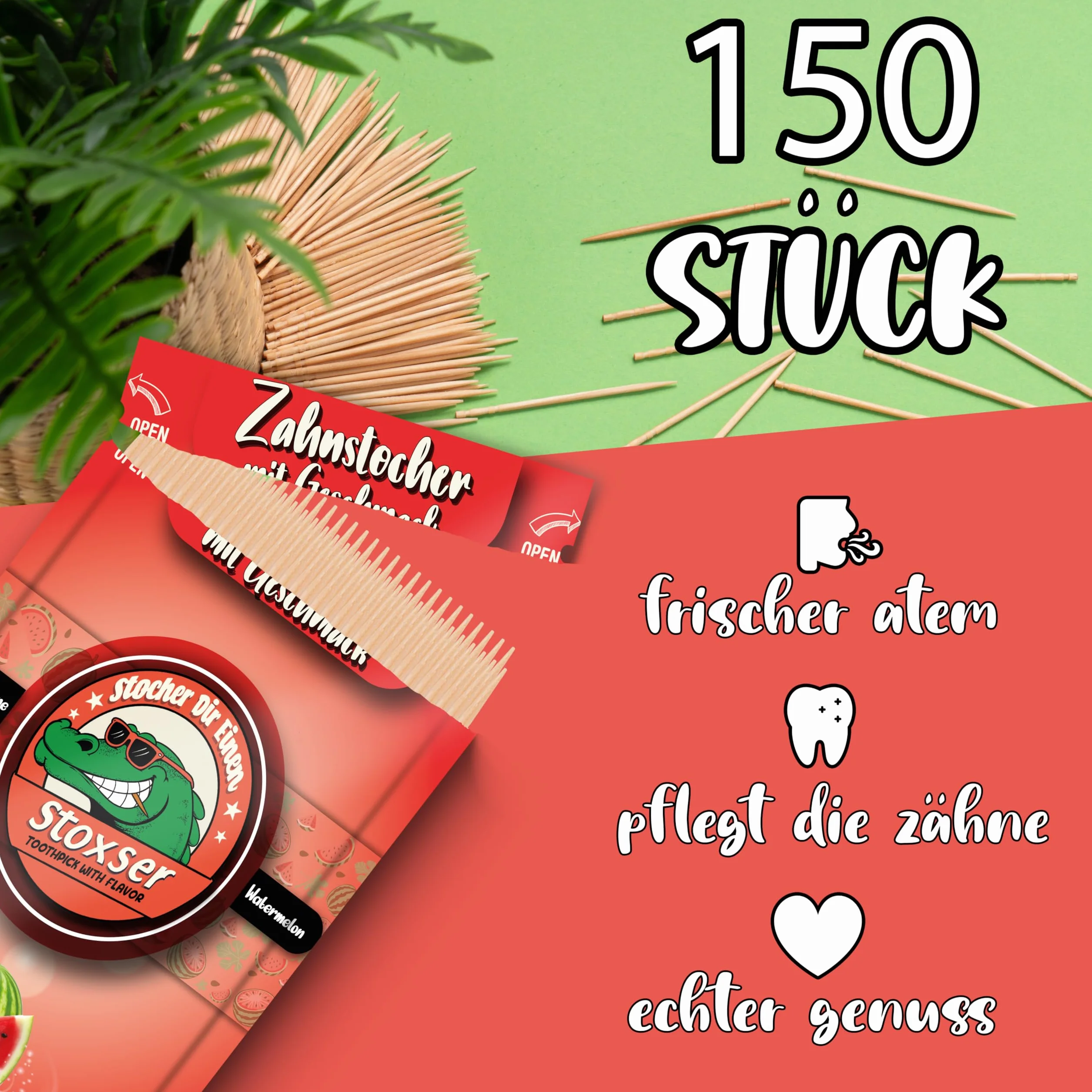 150 x wykałaczka o smaku arbuza, rewolucja smaku, wykałaczka o smaku bez gumy do żucia, wspiera pastę do zębów, usuwanie kamienia nazębnego, nić dentystyczna, bez cukru