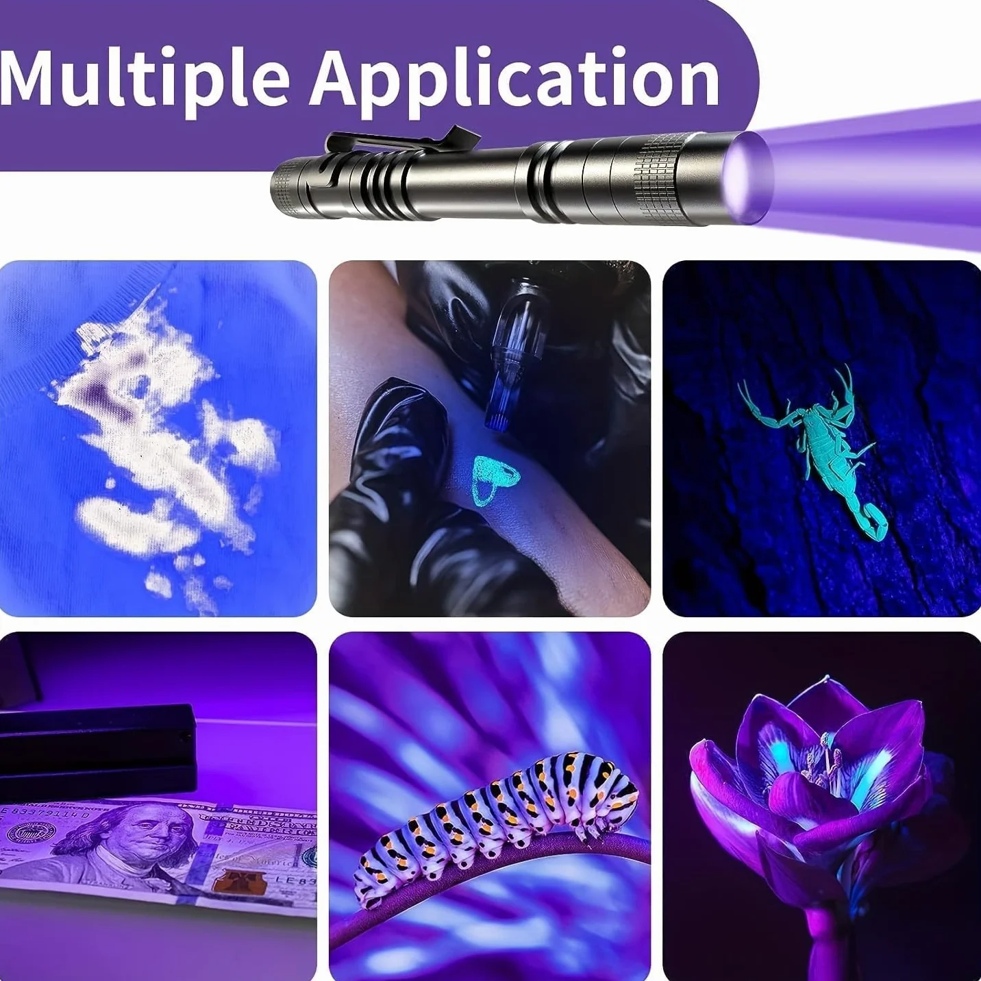 Latarka UV, latarka ultrafioletowa LED 395 nm, wykrywacz czarnego światła do moczu zwierząt domowych, plam, pluskiew, domu, hotelu i innych. 2 baterie AAA (brak w zestawie).
