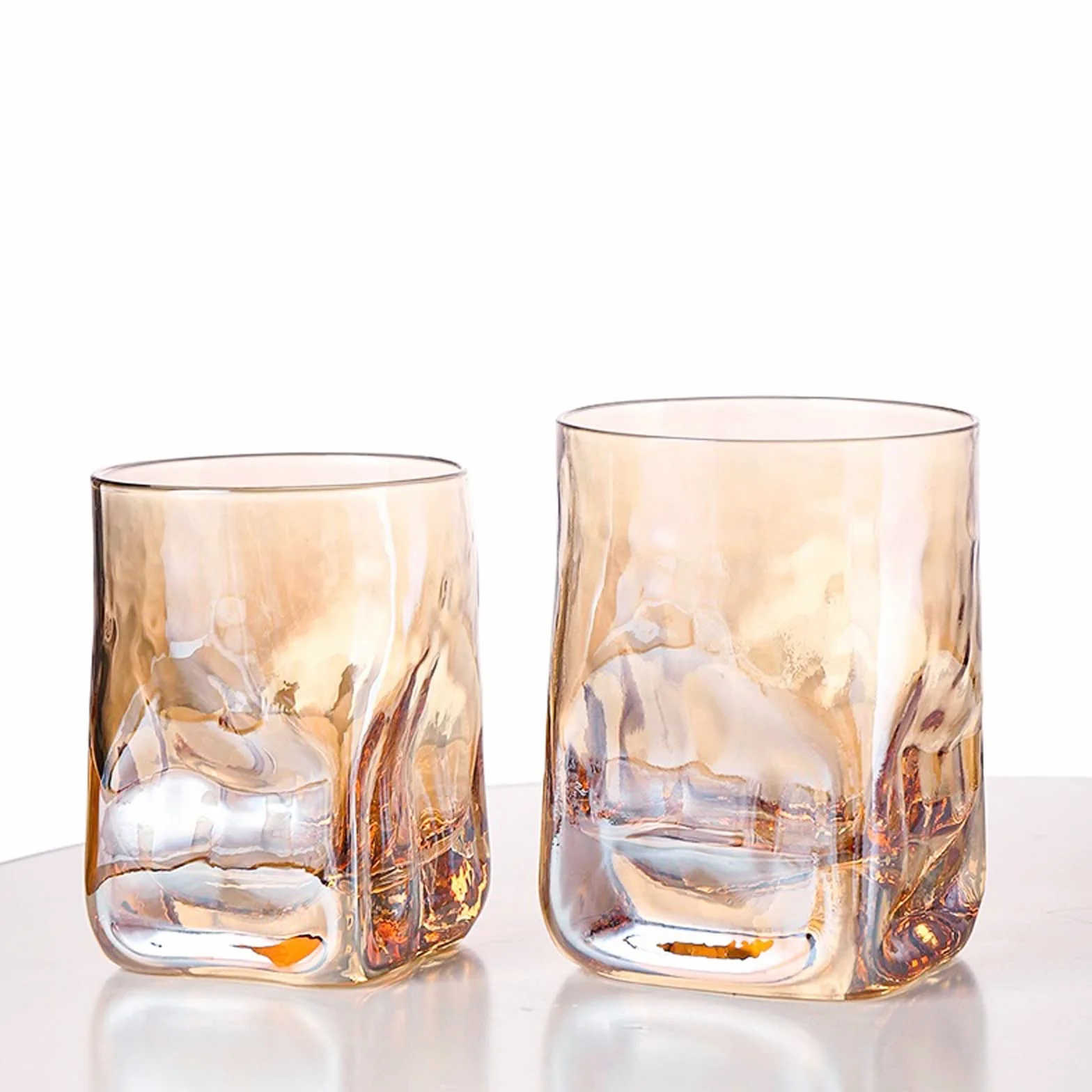Szklane kubki kreatywne kwadratowe młotkowane szklanki do whisky, szklanka do wody, kubek na wodę, kieliszek do soku kieliszek do wina kubek do picia 250 ml / 330 ml szklanki do picia (kolor: mały) a)