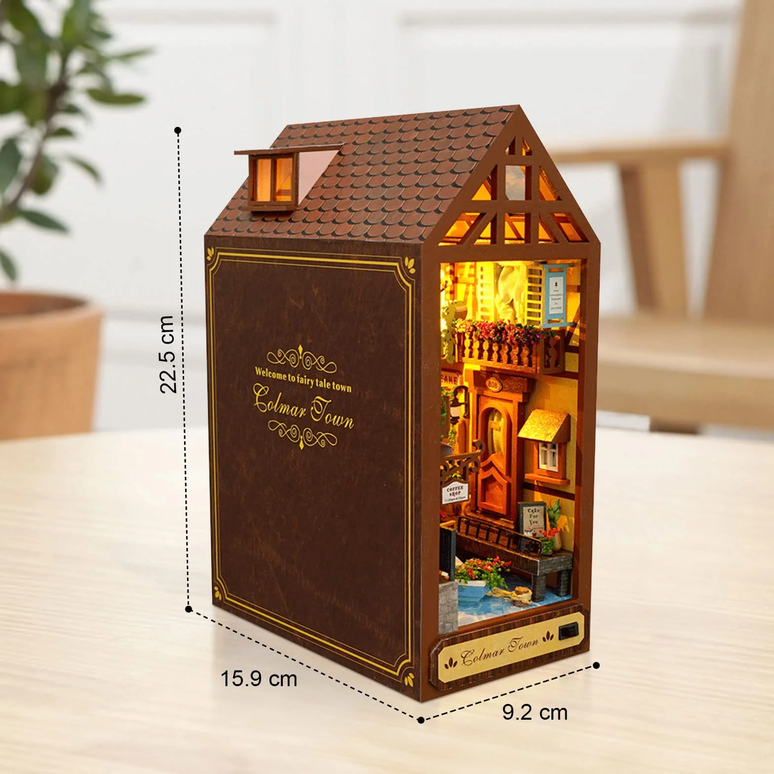 Cuteefun Drewniane podpórki do książek 3D, zestaw do samodzielnego wykonania, miniaturowy domek dla lalek z meblami, wkładka na półkę, prezent na urodziny, Święto Dziękczynienia, Boże Narodzenie