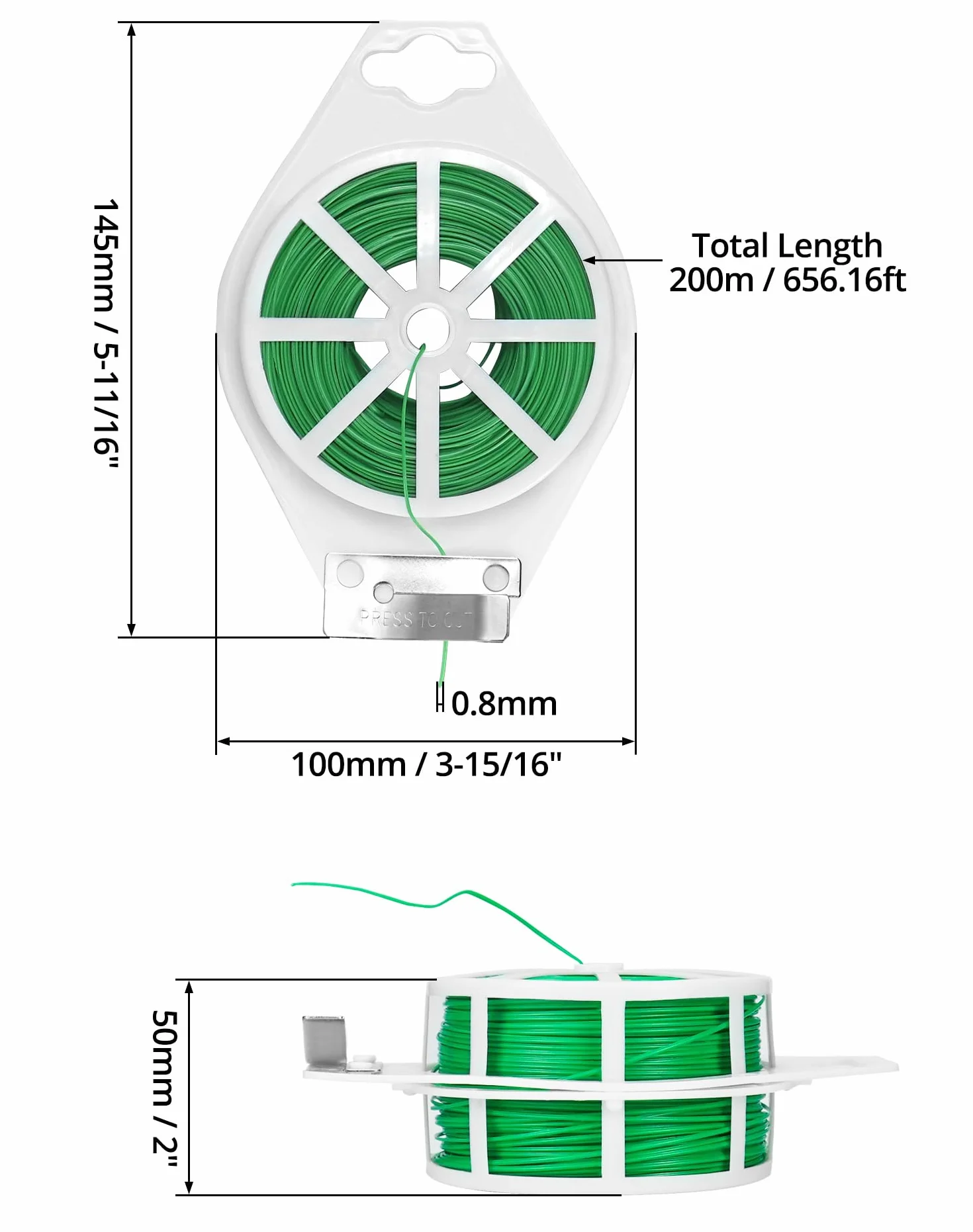 QWORK® Plant Wire Zielony drut wiążący z wbudowanym przecinakiem 200m do roślin, kwiatów, organizowania linii danych