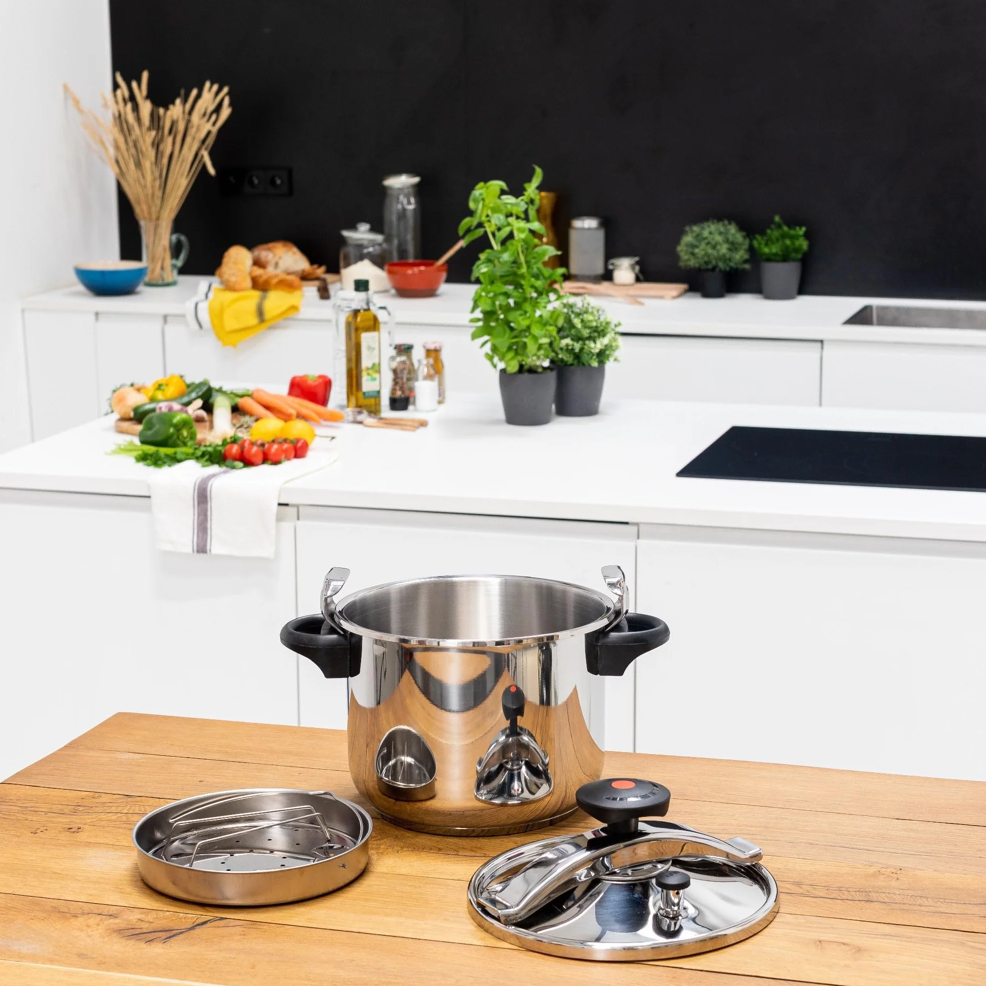KITCHEN MOVE Szybkowar ze stali nierdzewnej Ø 22 cm, 6 l, z koszem do gotowania
