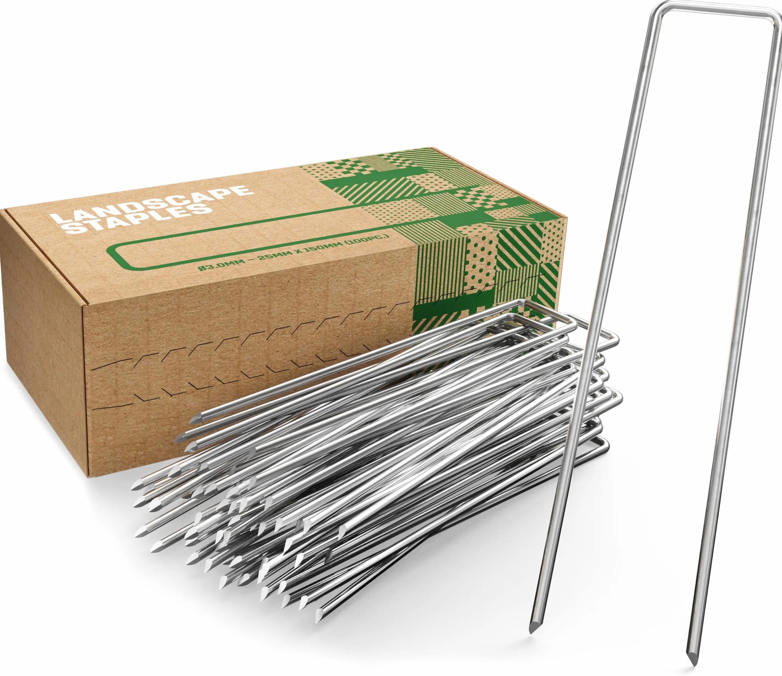 GardenGloss Stalowe Kotwy Przeciw Rdzy (100 szt.) - Solidne Szpilki do Agrowłókniny, Siatek, Ogrodzeń i Kempingu - 150 mm Długie, 25 mm Szerokie, Ø 3 mm