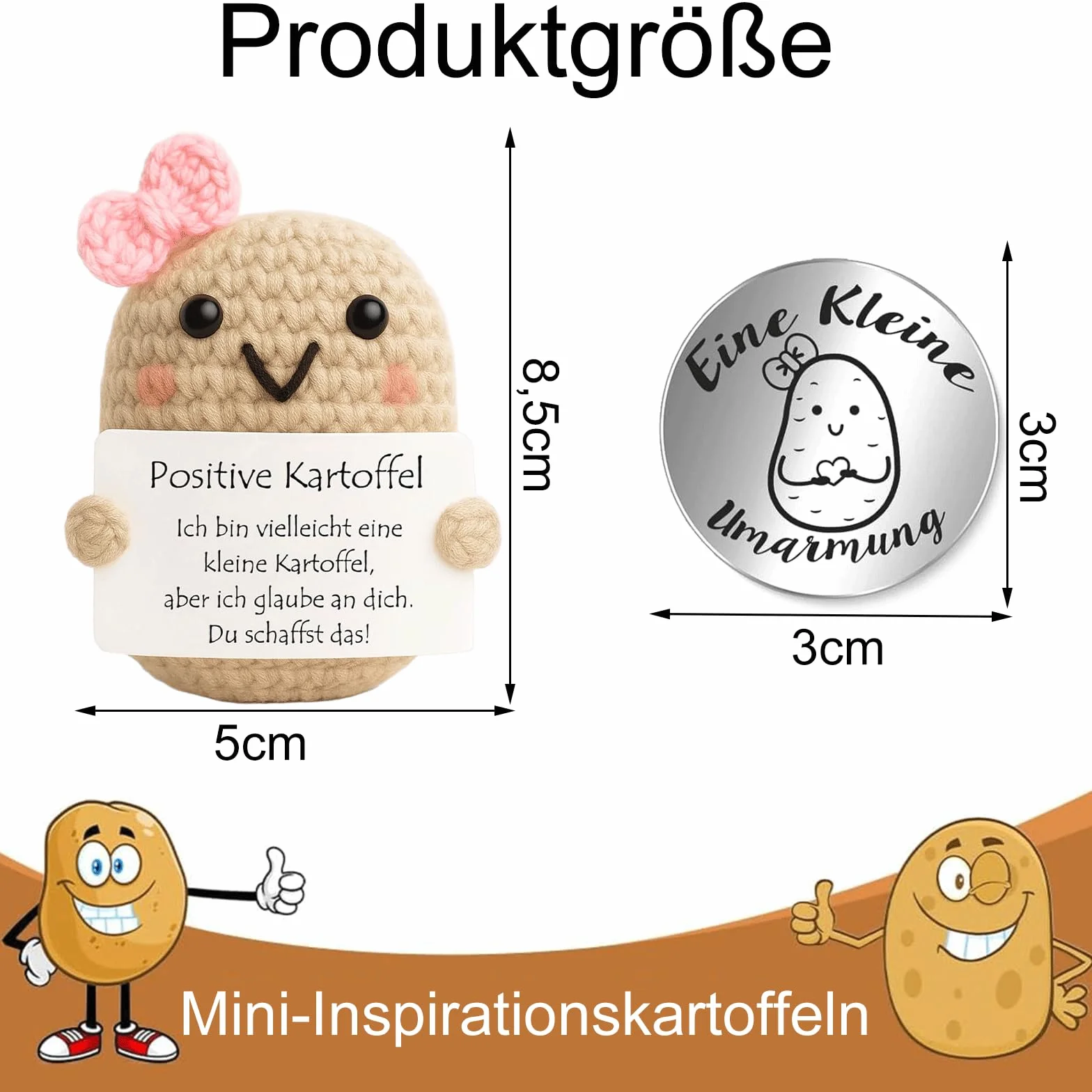 LEMONSTONE Pocket Hug Pozytywna figurka ziemniaczana, ręcznie robiona dzianina, dekoracyjna figurka z małym uściskiem, talizman, srebrna, kreatywna szydełkowana lalka, dla przyjaciół, kolegów z