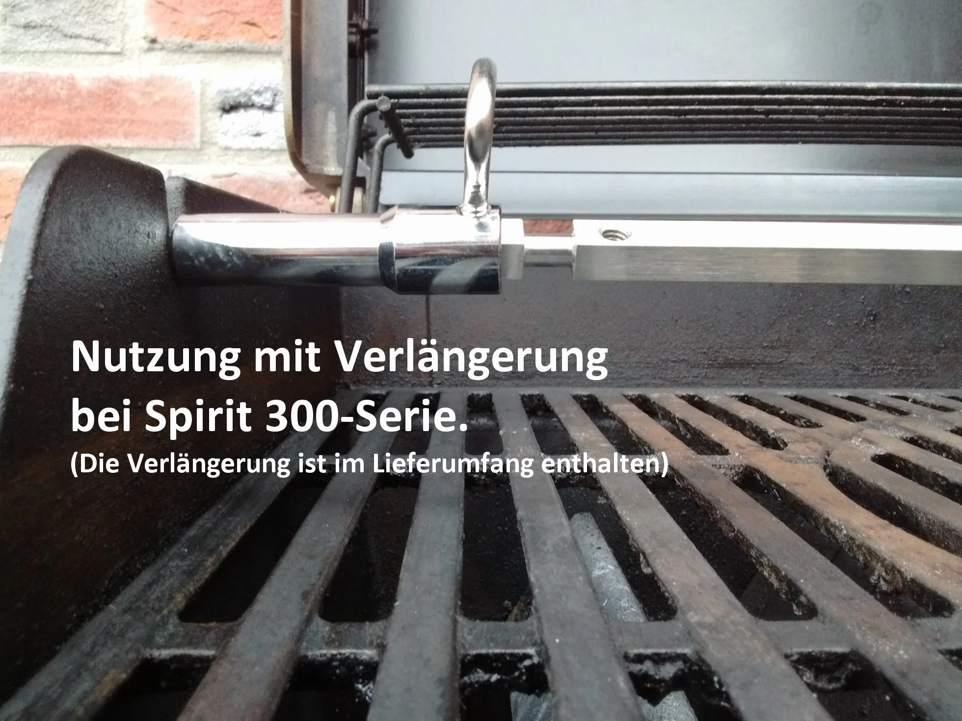 BBQ-Toro Zestaw rożnów grillowych ze stali nierdzewnej pasujących do grilla gazowego Weber Spirit | z 2 szpikulcami do mięsa, silnikiem, uchwytem silnika i przedłużką | Rożen obrotowy | Rożny obrotowe
