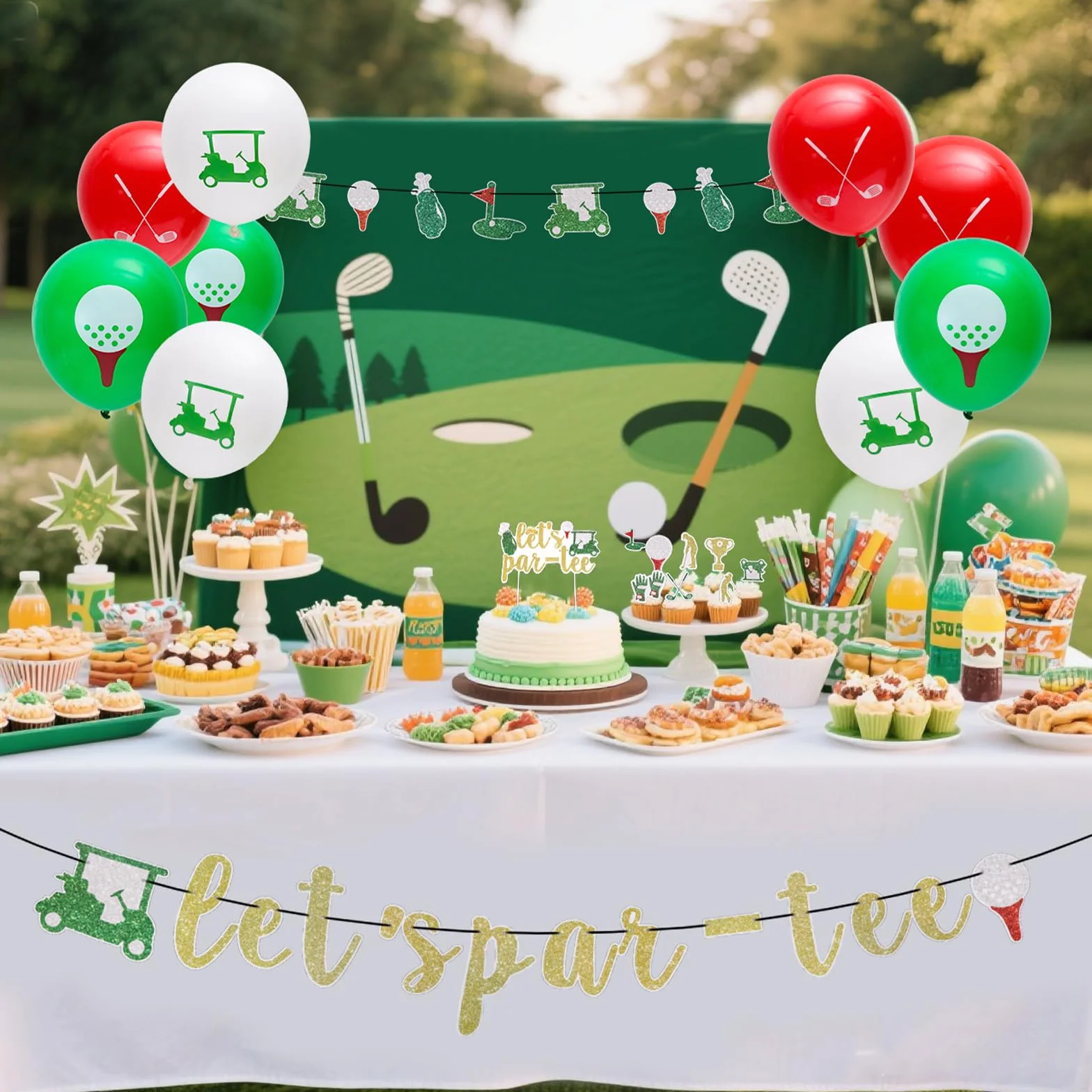 Baner Let's Par Tee, Wstępnie Rozciągnięty Dekoracje na Imprezy Golfowe Girlanda Dekoracje Wiszące Rekwizyty do Zdjęć na Urodziny Baby Shower Emeryturę Lub Imprezy o Tematyce Sportowej