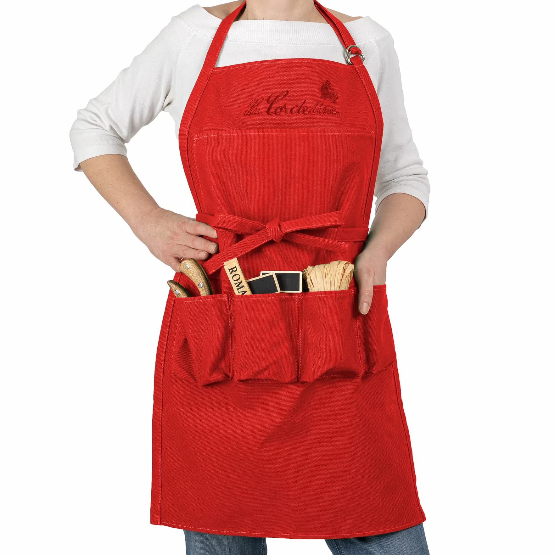 La Cordeline CJN45RO Poppy Red bawełniany fartuch ogrodowy z 5 kieszeniami 85 x 03 x 75 cm