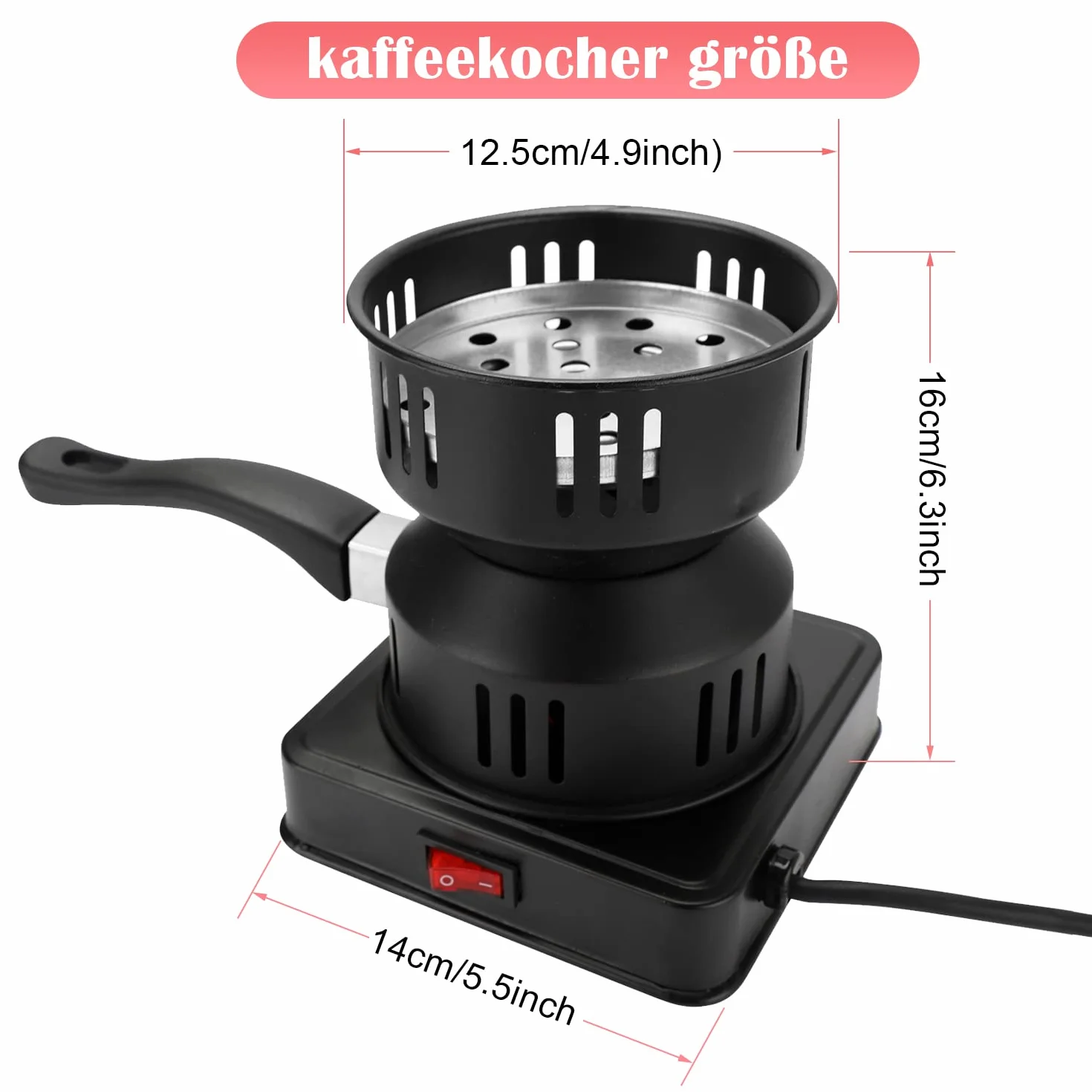 Gohytal Podpałka do węgla drzewnego, podpałka do węgla drzewnego, piec na węgiel drzewny, podpałka do grilla z długim kablem, 450–600 W, elektryczny grill na węgiel drzewny
