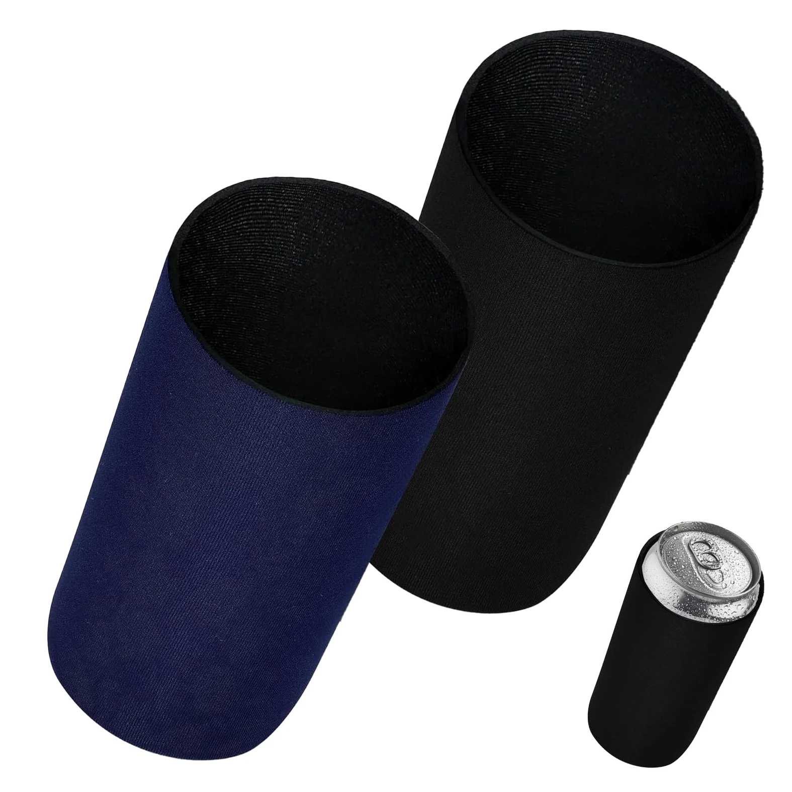 Can chłodziarka do puszek, 2 sztuki, 500 ml, 9 x 13,5 cm, wielokrotnego użytku, antypoślizgowa, do puszek piwa i innych puszek z napojami, do baru, na urodziny, prezenty imprezowe (czarny i granatowy)