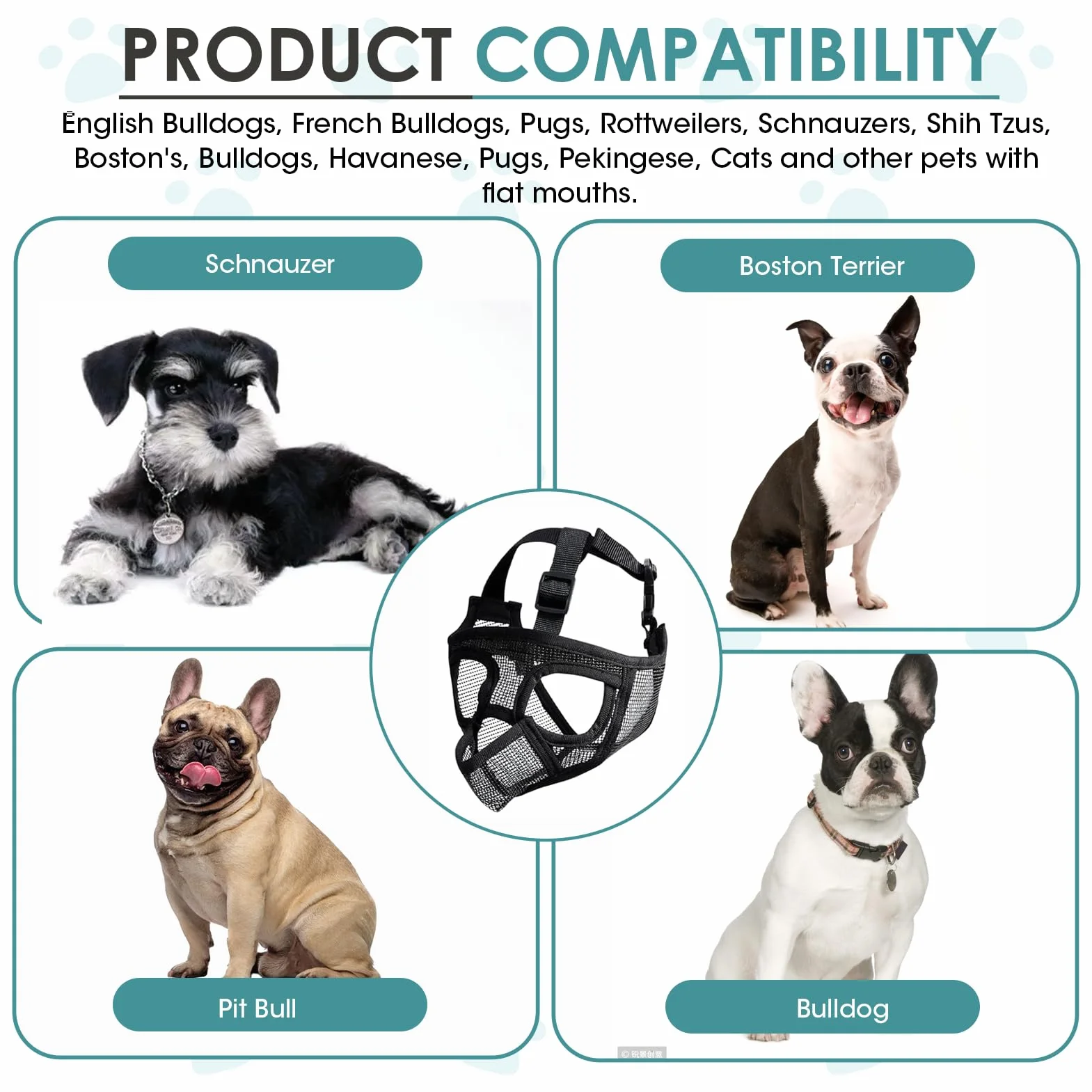 Kaganiec dla psa buldog francuski regulowany oddychająca płaska maska przeciw gryzieniu Shih Tzu mops (L)
