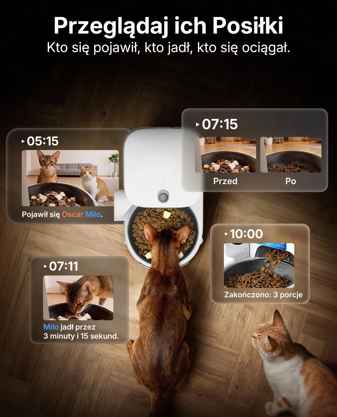 PETKIT Automatyczny Dozownik Karmy dla Kota z Kamerą AI, 3L, 1080P HD, WiFi 2.4G/5GHz, Miska ze Stali Nierdzewnej