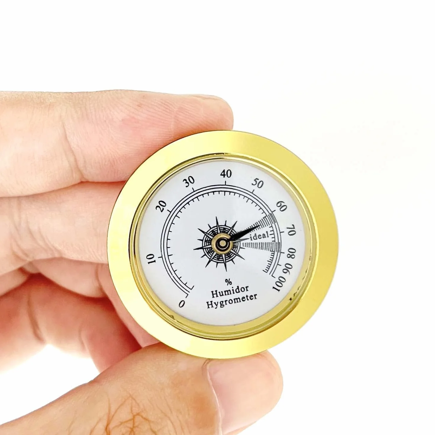 Higrometr jako zamiennik do humidorów, Ø 38 mm, złoty, okrągły stop, precyzyjny monitor, humidor do cygar, higrometru/walizki gitarowej/szklarni