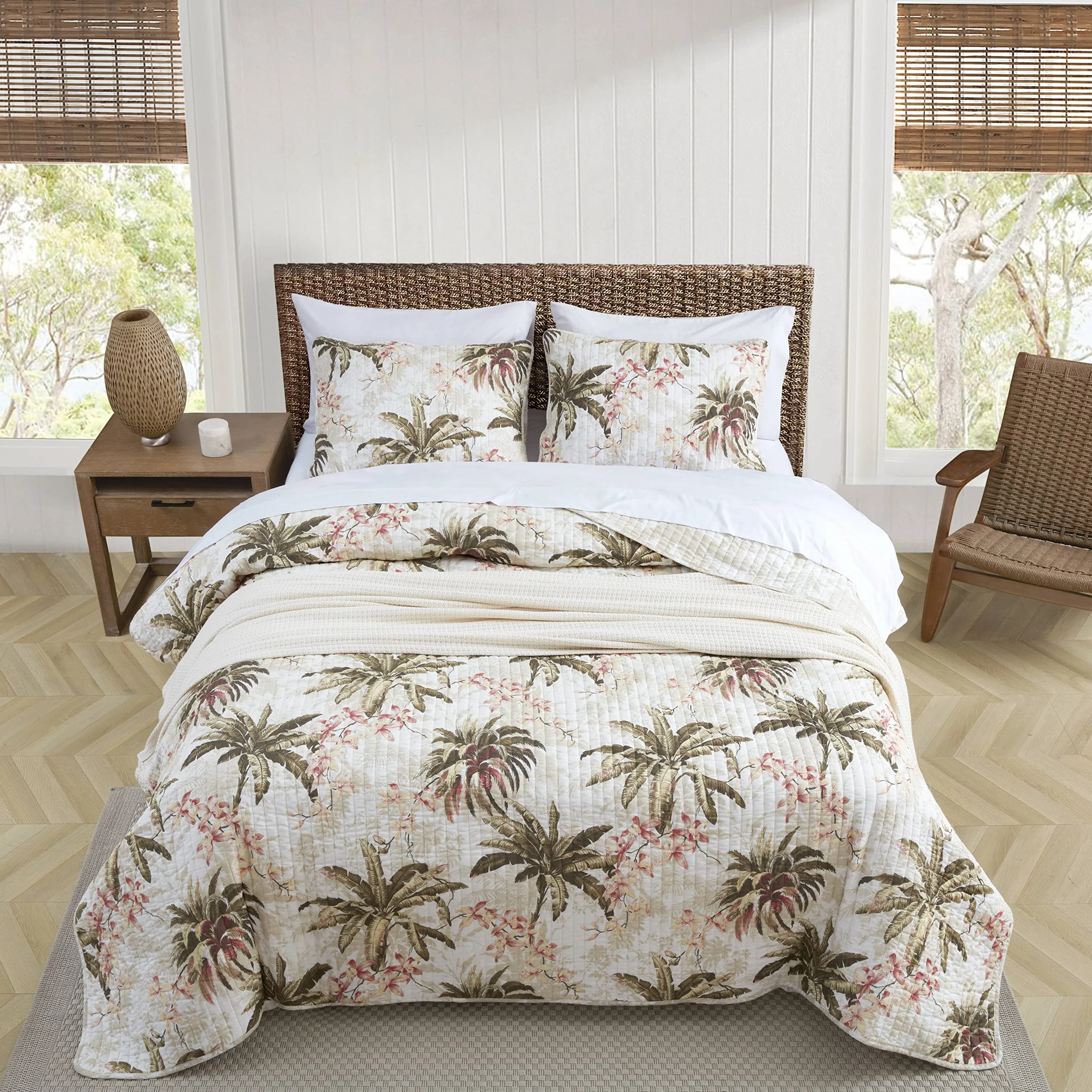 Tommy Bahama - Zestaw kołder typu king-size, dwustronna pościel bawełniana z pasującymi pokrowcami, lekka dekoracja domu na wszystkie pory roku (Bonny Cove Ivory, King)