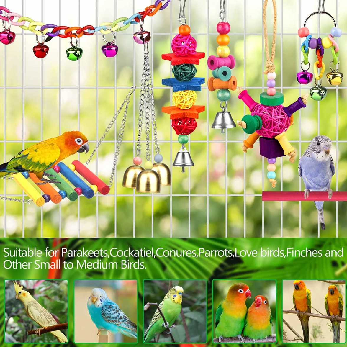 Akcesoria dla ptaków Zabawki dla Conures z kolorową drabiną Hamak Stojak na okonie Wiszący dzwonek Papuga Cockatiel Lovebirds
