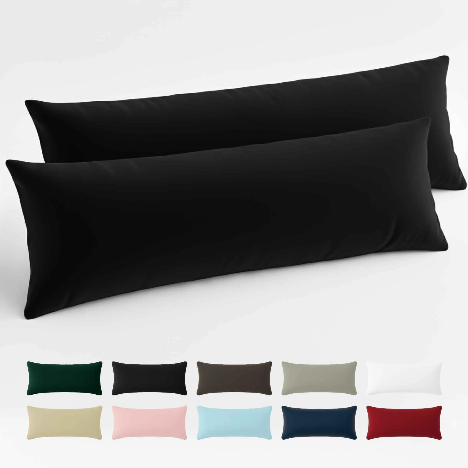 Dreamzie - Poszewka 40x145 Wzmocniona Bawełna (Zestaw 2) - Czarny - Gęsta tekstura 57 Nitków/cm² - Poszewki na poduszki 40 x 145 cm - Poszewka na poduszkę 40x145 Certyfikat Oeko Tex