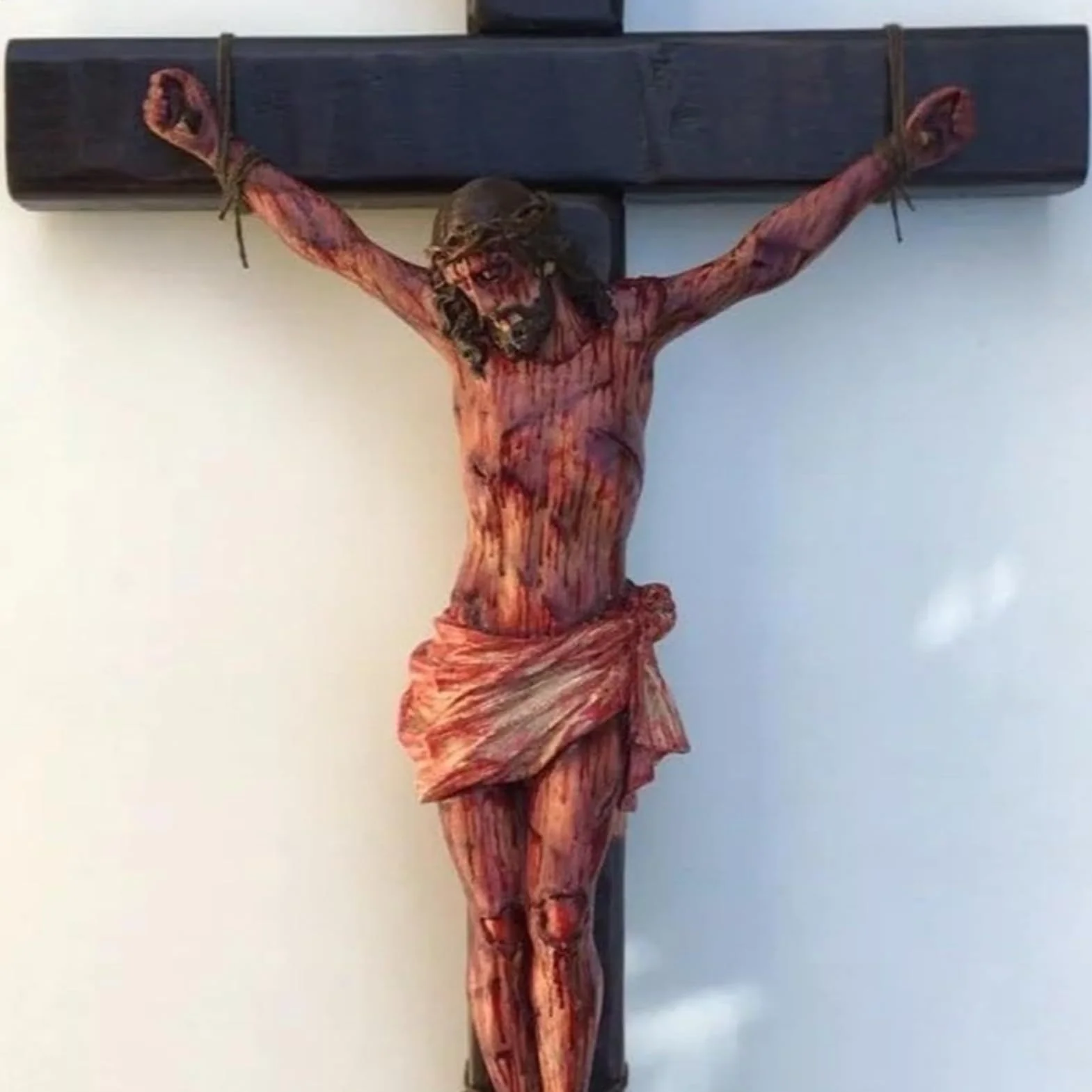 Wall Crucifix, Handmade Christian Decor, Religious Collectible Figurine, Sturdy Craftsmanship, Detailed Passion Design, Ideal for Meditation and Prayer, 8.07 Inches, Brown, 1 Piece
