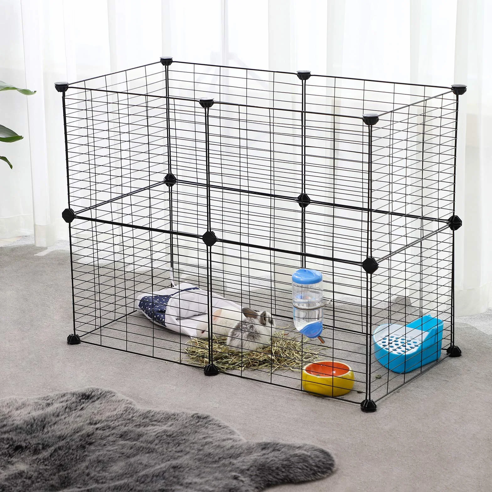 SONGMICS Wolny wybieg, obudowa dla małych zwierząt DIY, klatka dla małych zwierząt, wybieg dla szczeniąt, króliki, świnki morskie, siatka metalowa, czarny LPI01H