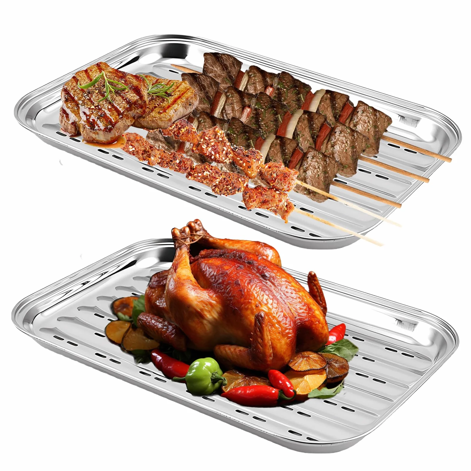 2 sztuki tac do grilla, 35 x 24,5 cm, stal nierdzewna, z otworami, patelnia grillowa do grilla gazowego, kosz na warzywa, akcesoria do grillowania, do warzyw, ryb lub mięsa, grilla gazowego