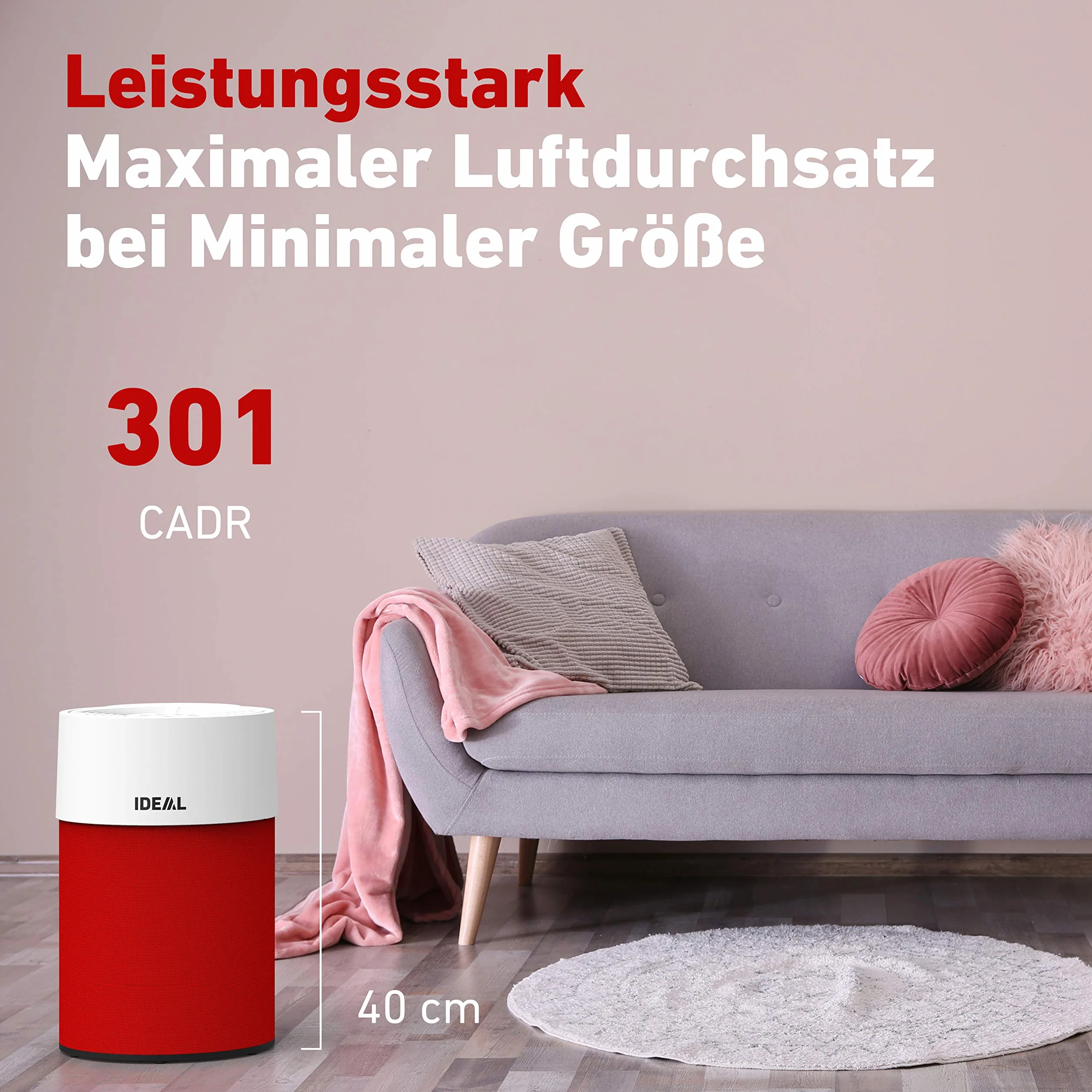 IDEAL - Oczyszczacz powietrza AP30 PRO do 40m² I Made in Germany I Red I Filtr HEPA i węgiel aktywny, który usuwa 99,99% alergenów, pyłków, bakterii, dymu... I Dla alergików
