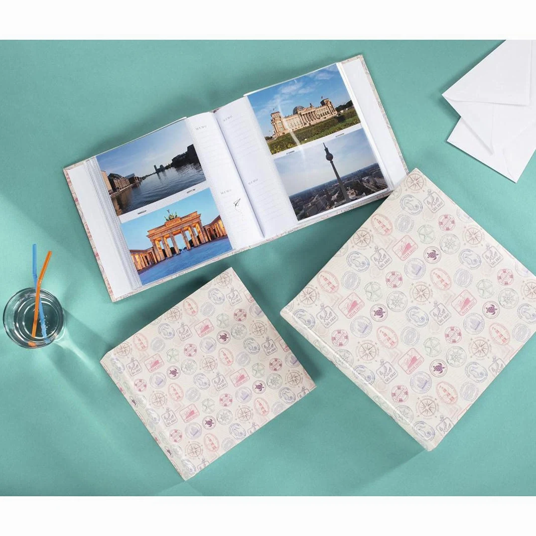 Hama Album fotograficzny Stamps (na wsuwki, 100 stron, rozmiar albumu 22,5x22 cm, 200 zdjęc 10x15 cm) Kolorowy