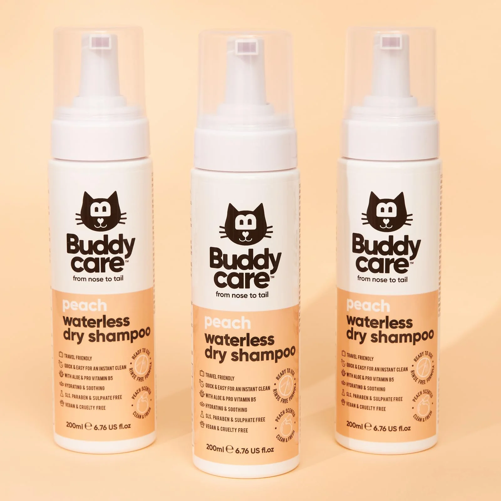 Buddycare Suchy szampon dla kotów bez spłukiwania 200ml z aloesem i pro-witaminą B5