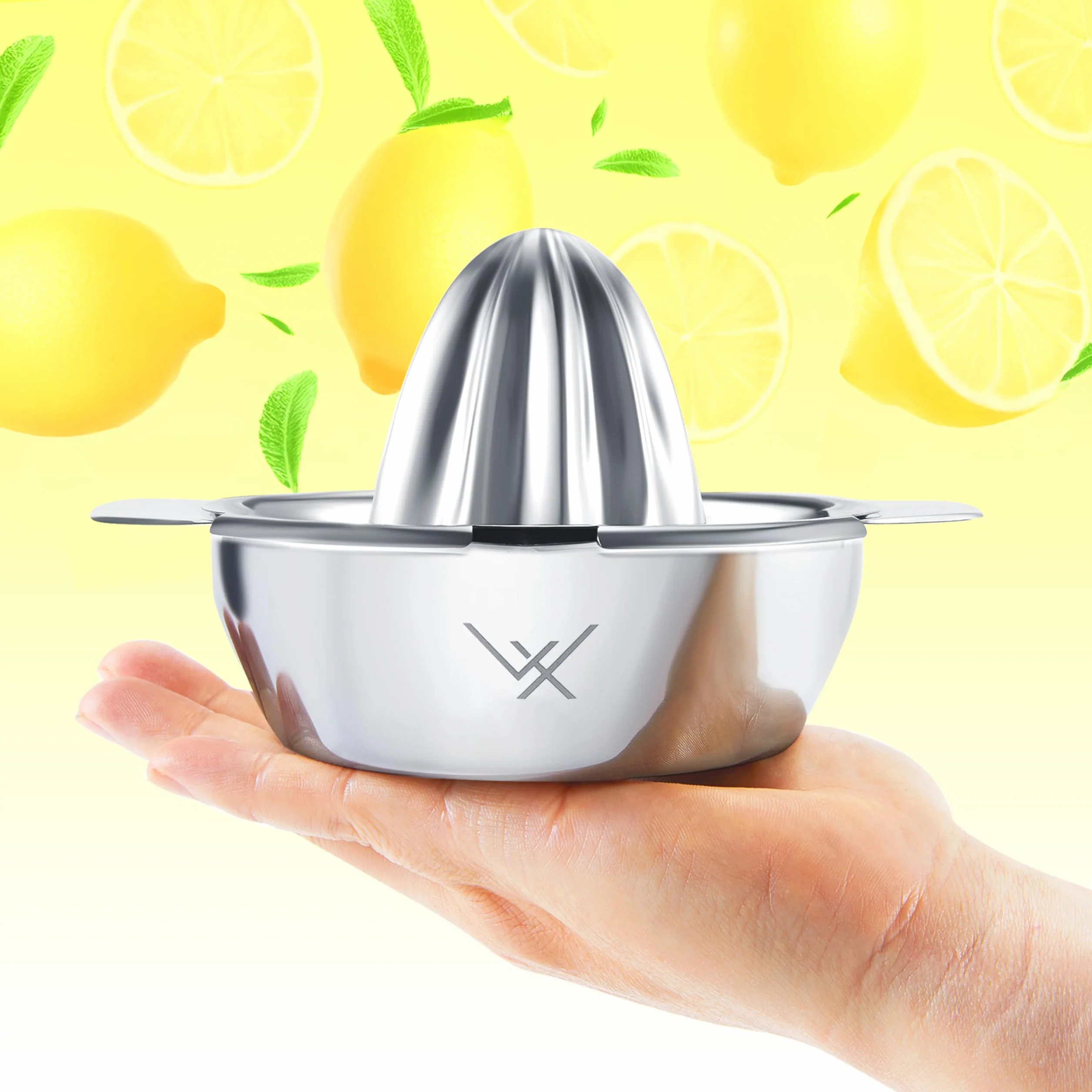 VALUXE Wysokiej jakości wyciskarka do cytrusów ze stali nierdzewnej – wyciskarka do cytrusów, cytryn, limonek i pomarańczy z pojemnikiem 350 ml – ręczna wyciskarka do limonek, nadaje się do mycia w