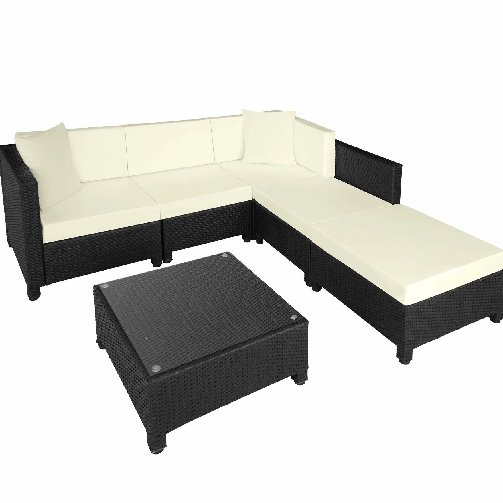 TecTake 800804 Meble ogrodowe technorattan + 2 zestawy poszewek czarne 403833