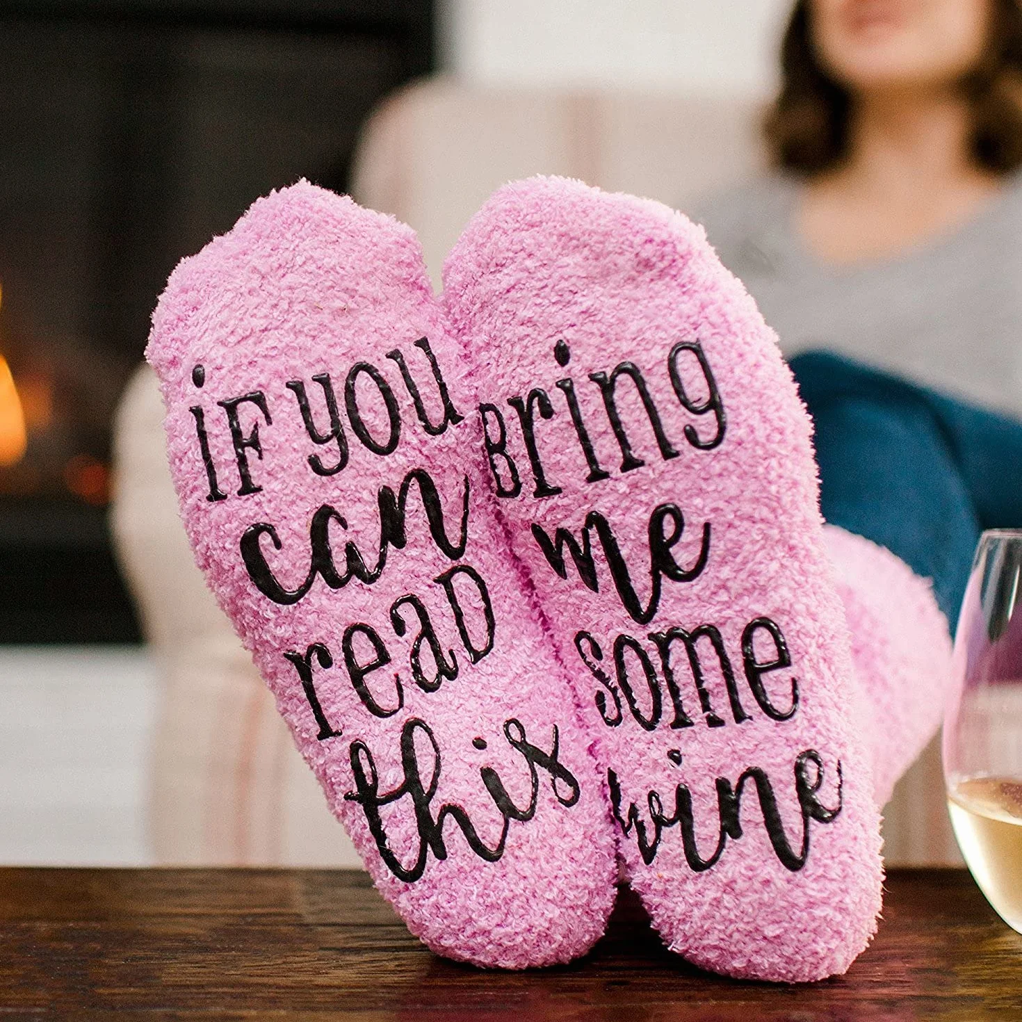 Livole Skarpety do wina zestaw prezentów "If You Can Read This Bring Me Some Wine", opakowanie na prezent na babeczki, zabawne ciepłe bawełniane skarpety, romantyczny prezent urodzinowy dla siostry żony kobiet pani parapetówka dla miłośnika wina