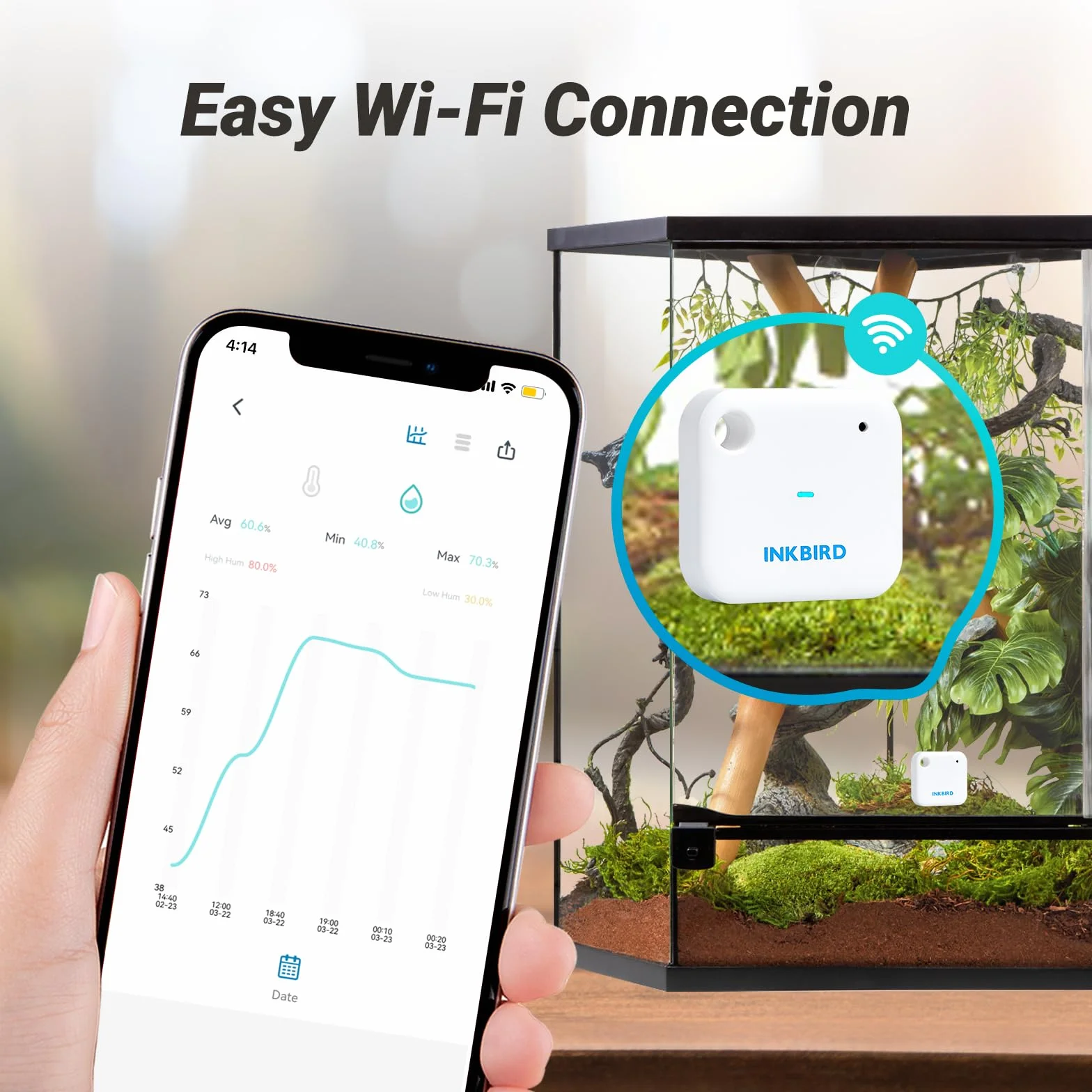 INKBIRD IBS-TH3 wewnętrzny termometr Wi-Fi, higrometr ze sterowaniem za pomocą aplikacji, niezawodny pomiar od 20°C do 60°C, do domu, biura, szklarni, gadów, piwnicy na wino
