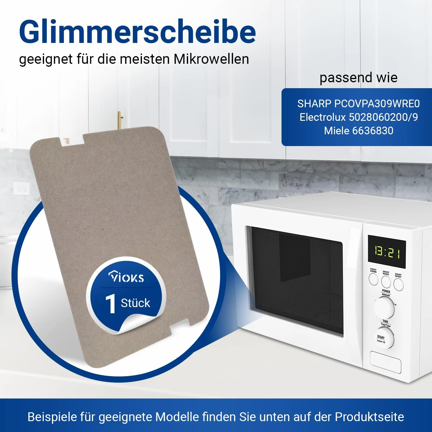 VIOKS Migająca tarcza do kuchenki mikrofalowej 129 x 72 mm, zamiennik do płyty z miką Sharp PCOVPA309WRE0 - osłona przewodu z miką mikrofalową, uniwersalna, możliwość przycięcia