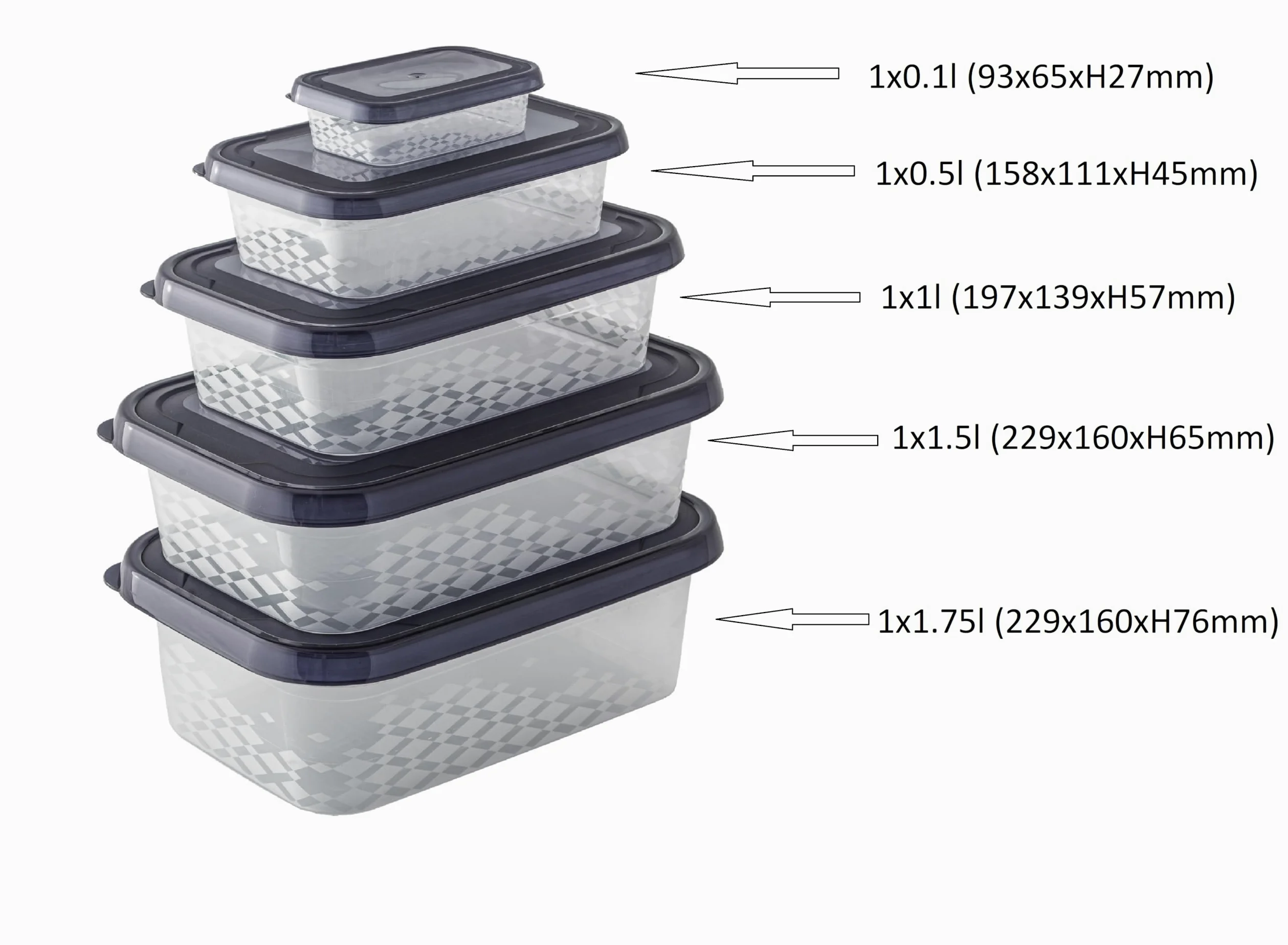 BranQ Home essential zestaw pojemników na żywność ORI, tworzywo sztuczne bez BPA, czarny, różne rozmiary, 5 szt.