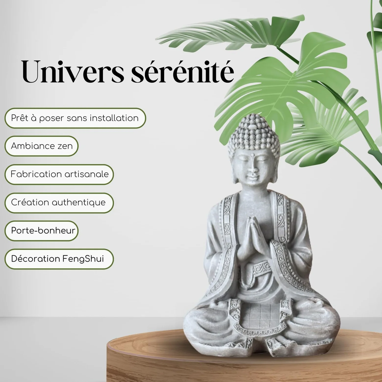 Zen'Light SBM2 - Szara Statuetka Buddy do Medytacji 2 - Zen i Feng Shui Dekoracyjna Statuetka - Uspokajająca i Relaksująca Atmosfera - Talizman Szczęścia - Wysokość: 12 cm