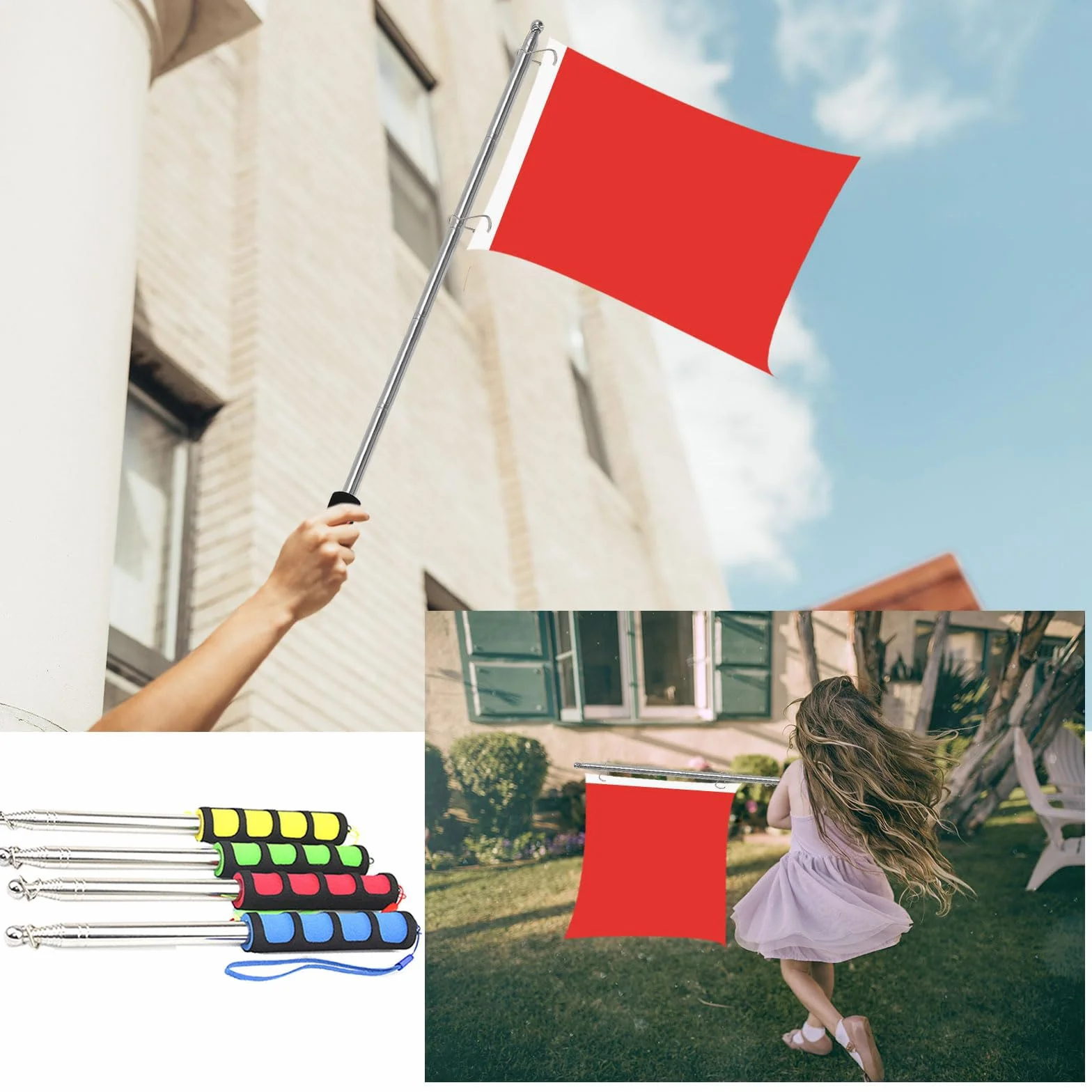 Teleskopowe maszt, 4 szt. Ręczny teleskopowy maszt i maszt na flagę zewnętrzną teleskopową do przenośnych flag Pręt teleskopowy do prowadnicy turystycznej