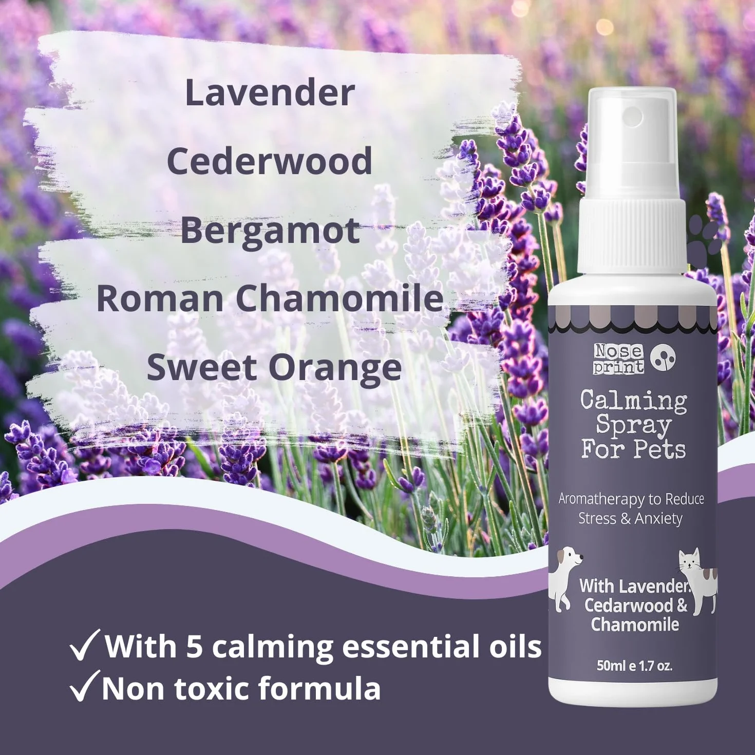 Naturalny spray uspokajający dla zwierząt 100 ml lawenda rumianek cedr