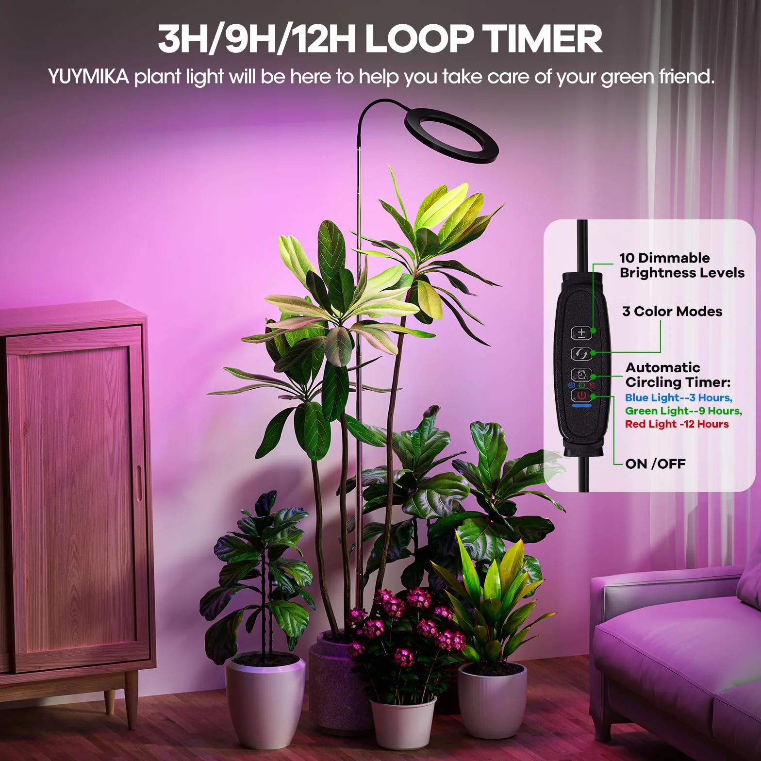 72 LED 5V2A lampa do roślin o pełnym spektrum, regulowany wąż 360° Grow Light, wtyczka europejska, automatyczny timer 3/9/12, drążek teleskopowy 11,8–59 cali (czarny)