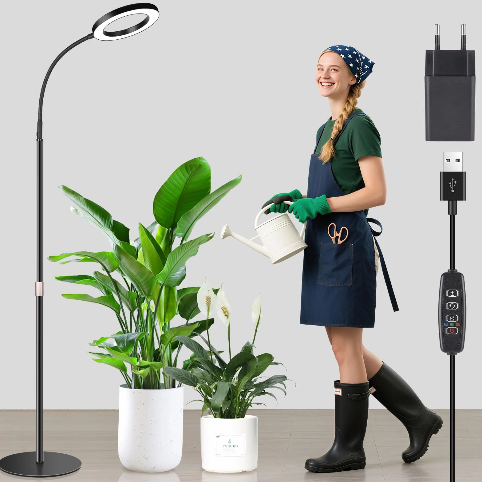 Ainiv Lampa LED do uprawy roślin, Pełnym Spektrum światła, LED Lampa do Uprawy z 6/12/16h Timerem,Regulowana Wysokość 90-166cm, 10 poziomów jasności Nadaje się dla różnych roślin