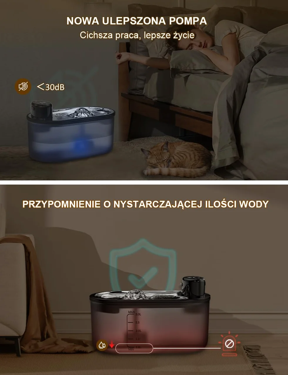 TOMXCUTE Bezprzewodowa fontanna dla kota 3 l czujnik ruchu bateria 5000 mAh czarny