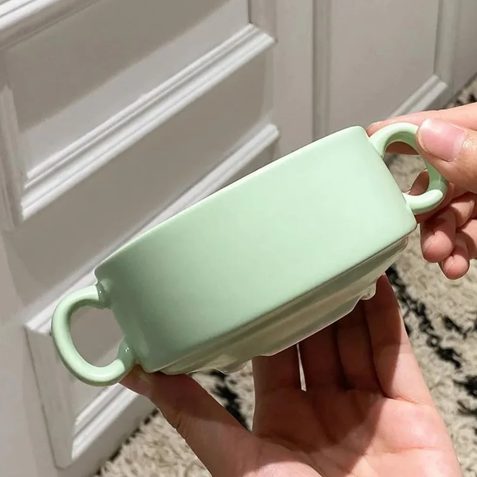 Ceramiczne miseczki na zupę, 300 ml, miska śniadaniowa z uchwytem, filiżanki do zupy, musli, mleka, deserów, płatków owsianych