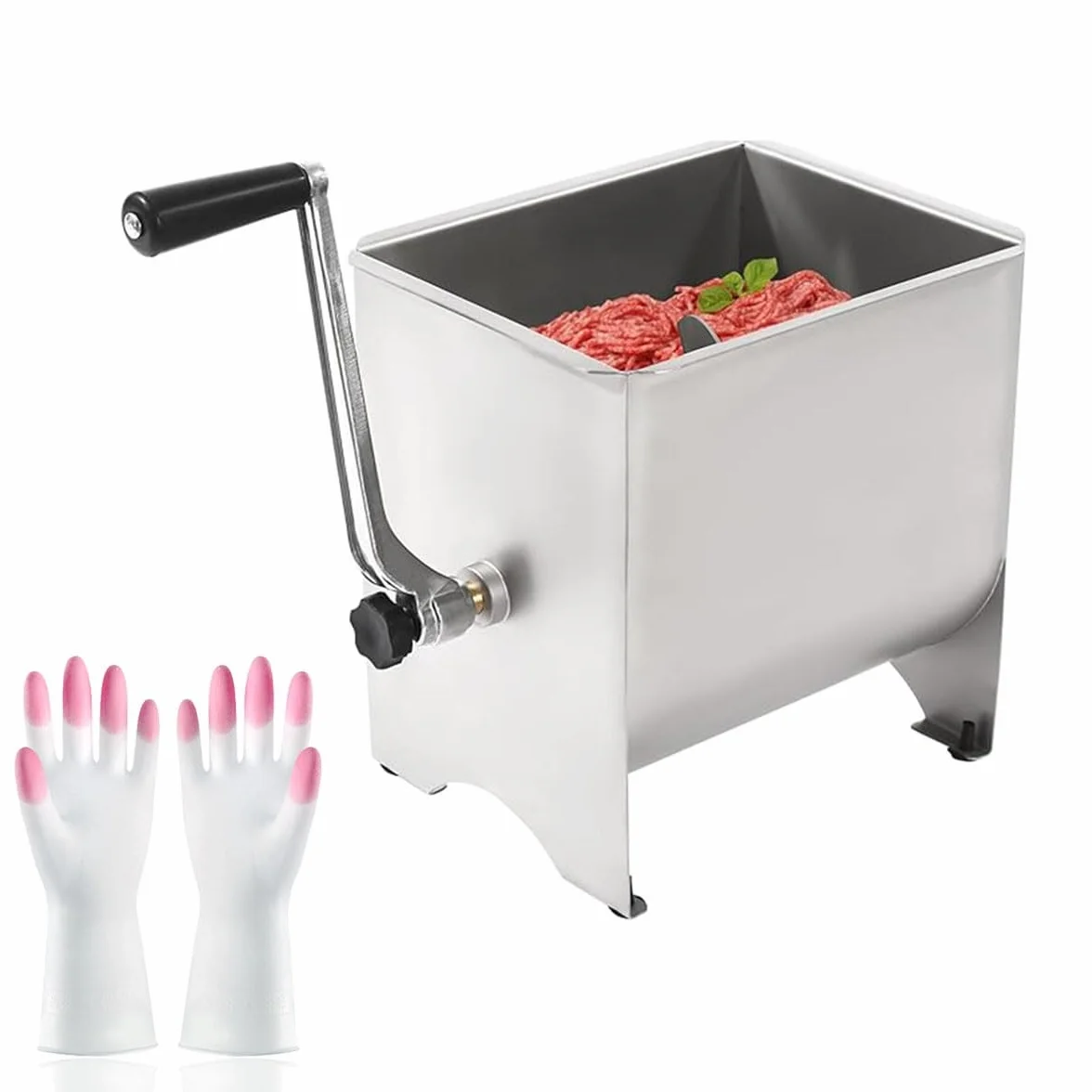 Ręczna maszynka do mięsa, mieszalnik do mięsa ze stali nierdzewnej do przetwarzania kiełbasy, pojemność 9 kg, komercyjny mikser zbiornikowy z pokrywką, ręczna obsługa dla wydajnego mielenia mięsa