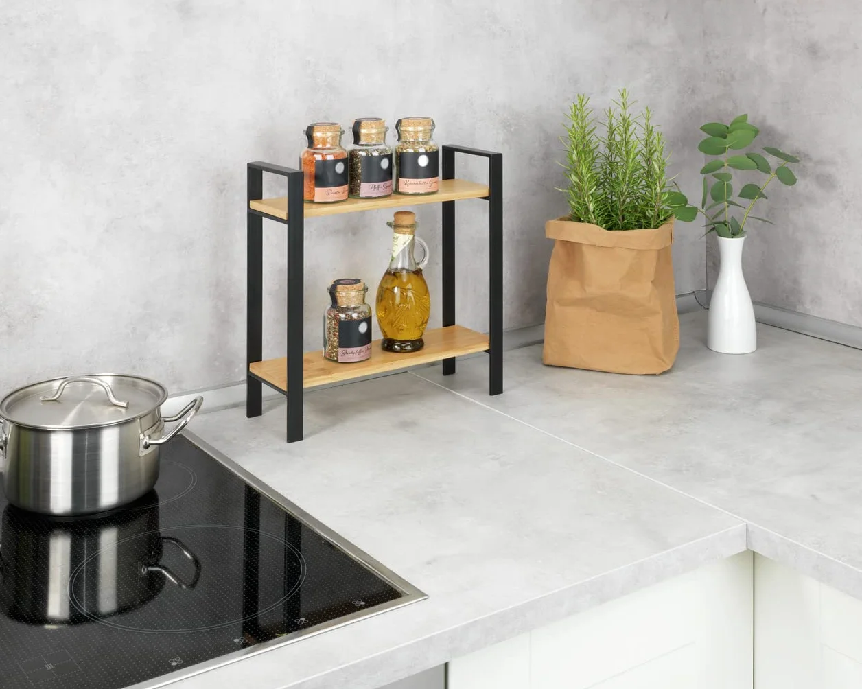 WENKO 53029100 Lou, kompaktowy regał kuchenny: (szer. x wys. x gł.): 32 x 33 x 11 cm, metal, czarny