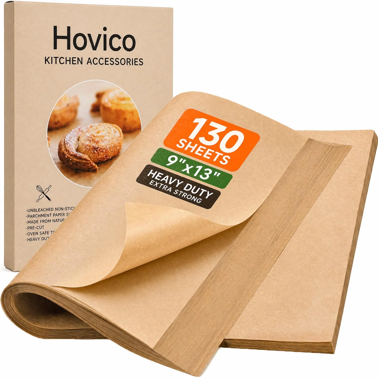 Hovico Arkusze do pieczenia papieru pergaminowego, 30 x 25 cm, wstępnie przycięte, nieprzywierające arkusze pergaminowe do pieczenia, grillowania, frytownicy na powietrzu, gotowania na parze i innych