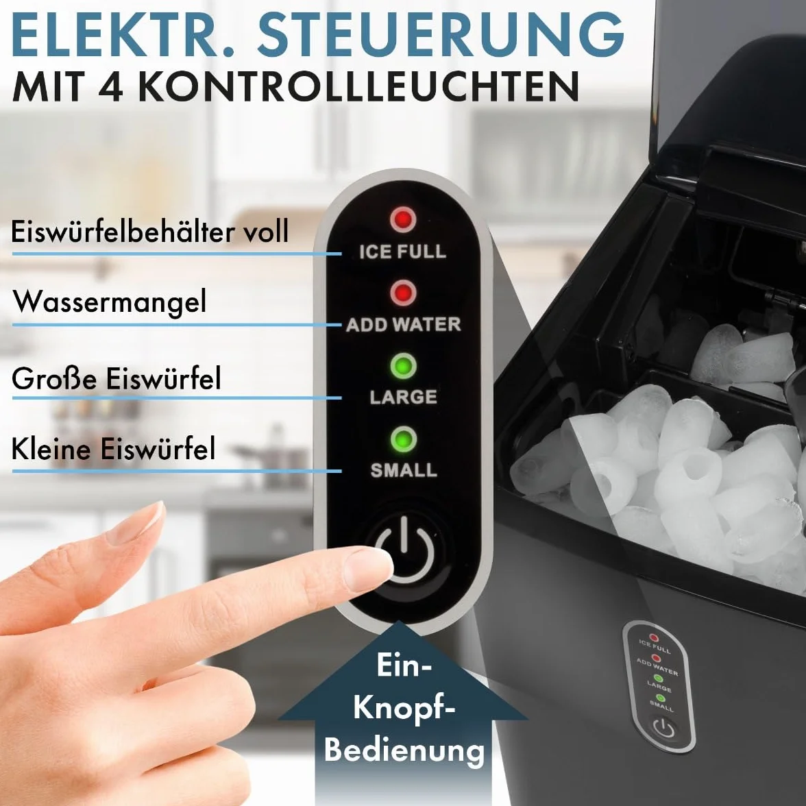 Clatronic® EWB 3798 Ice Cube Machine Fast Production - Ice Cube in 10 Minutes | Up to 10 kg of Ice in 24 Hours | Ice Cube Machine with 2 Ice Cube Sizes and 1.1 L Water Tank | Includes Ice Scoop