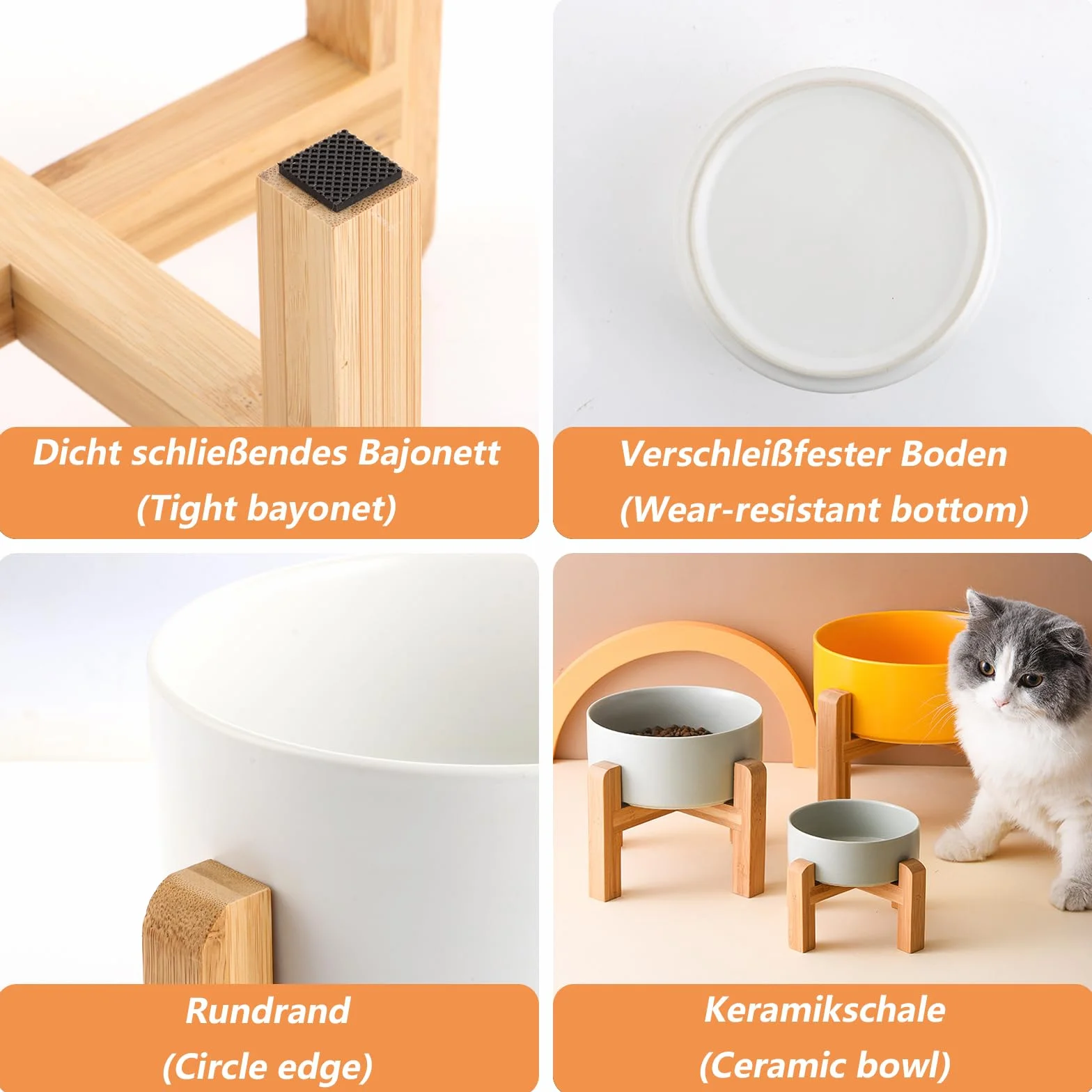 Zestaw 2 ceramicznych misek dla psów z bambusowym stojakiem dla psów i kotów (850 ml, biała)