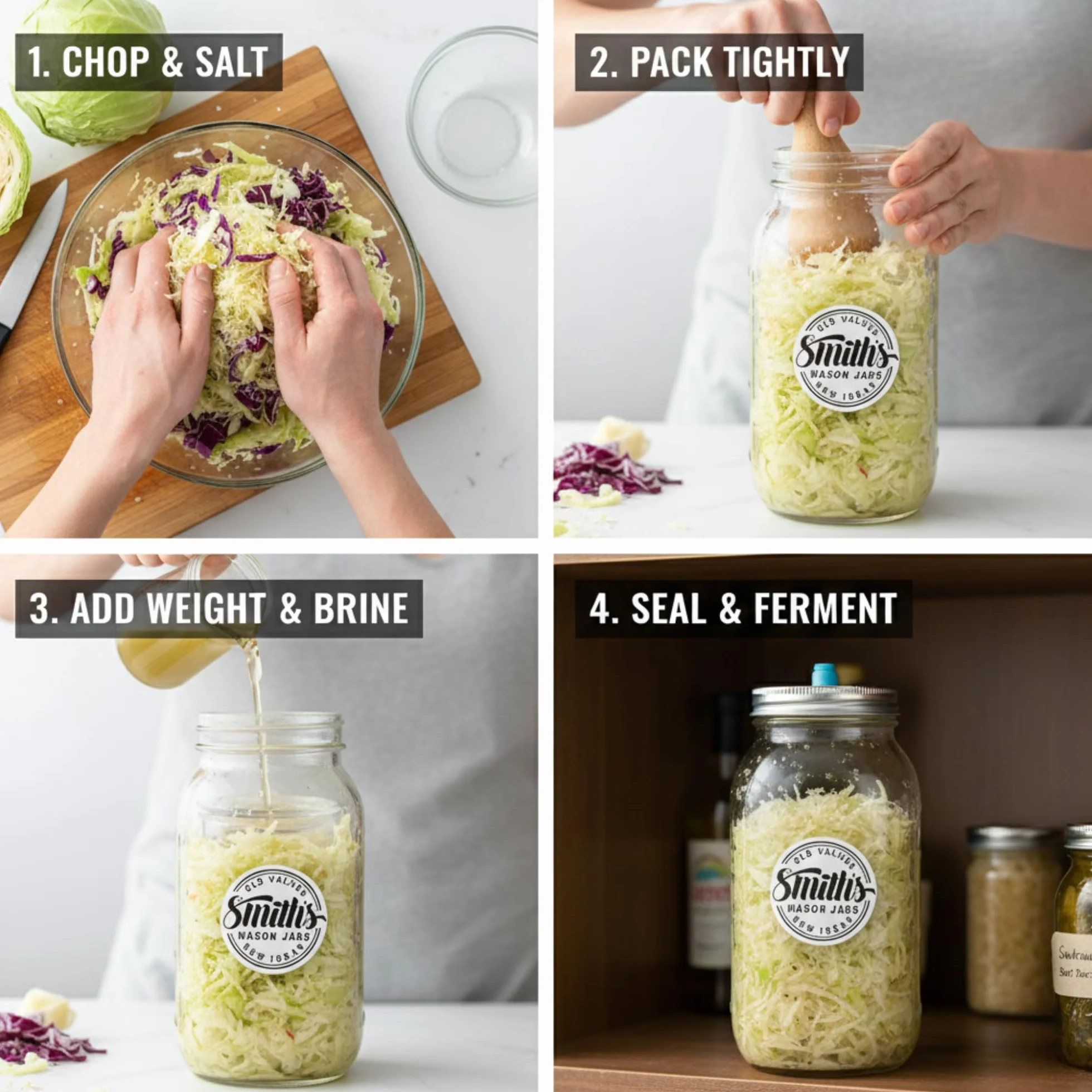 Smiths Mason Jars 2-pak fermentacyjnych słoików z przezroczystego szkła o pojemności 1 litra z pokrywkami, obciążnikami i dodatkowymi pokrywkami - idealne do przechowywania owsa, kimchi, pikli