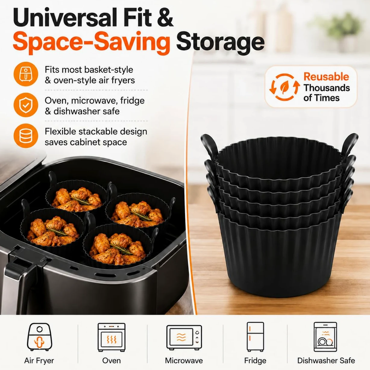 Zestaw 8 silikonowych foremek do muffinek Airfryer z uchwytami, silikonowa forma do muffinek do frytkownicy powietrznej, nieprzywierające foremki do zapiekanek do frytkownicy powietrznej, piekarnika i