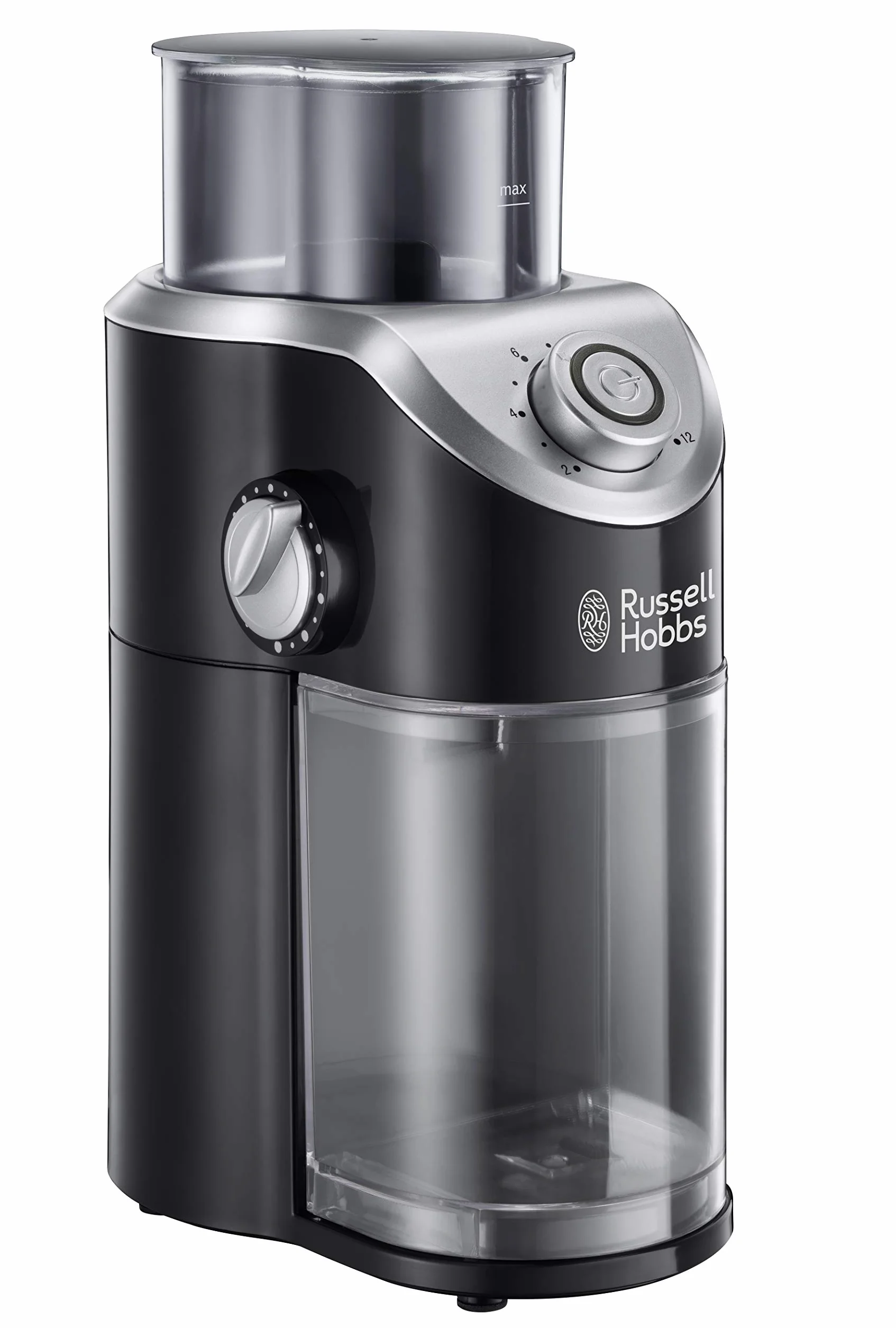 Russell Hobbs młynek do kawy, regulowana grubość mielenia, pojemnik na zmieloną kawę, łatwy do czyszczenia, jeden przycisk, młynek do przypraw, młynek do orzechów, moc 140W, czarny, Classics 23120-56
