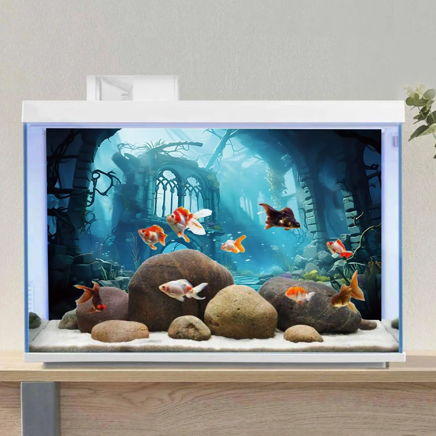 Plakat tło akwarium podwodny świat 120 x 50 cm kreskówka zamek