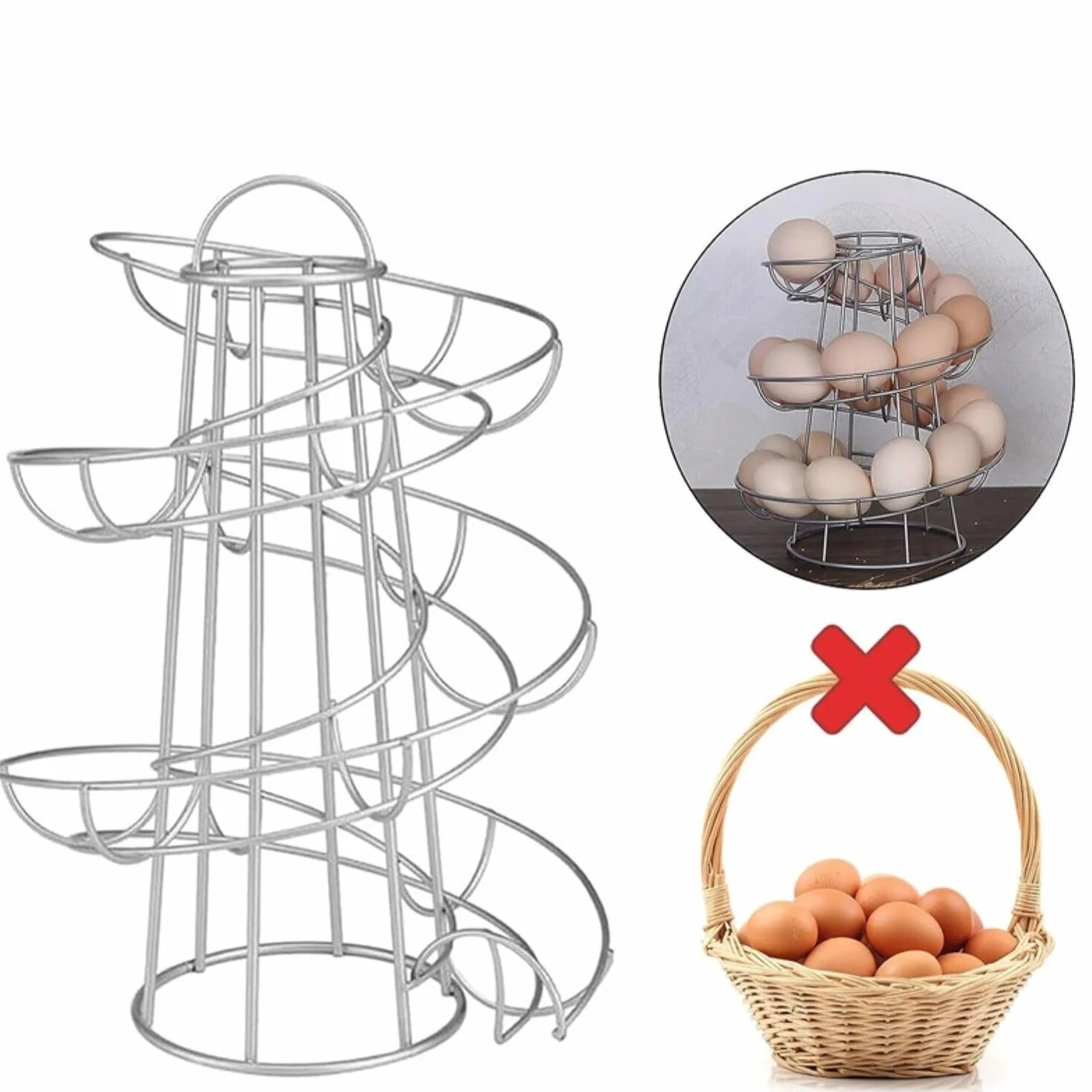 koszyczki na jajka z drutu, Kuchenny kosz na jajka Żelazny uchwyt na półkę Srebrny 20x20x24in